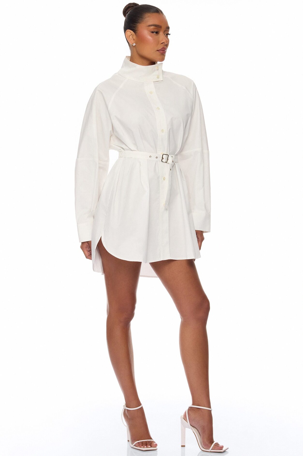 Ysabelle Belted Mini Shirt Dress - White