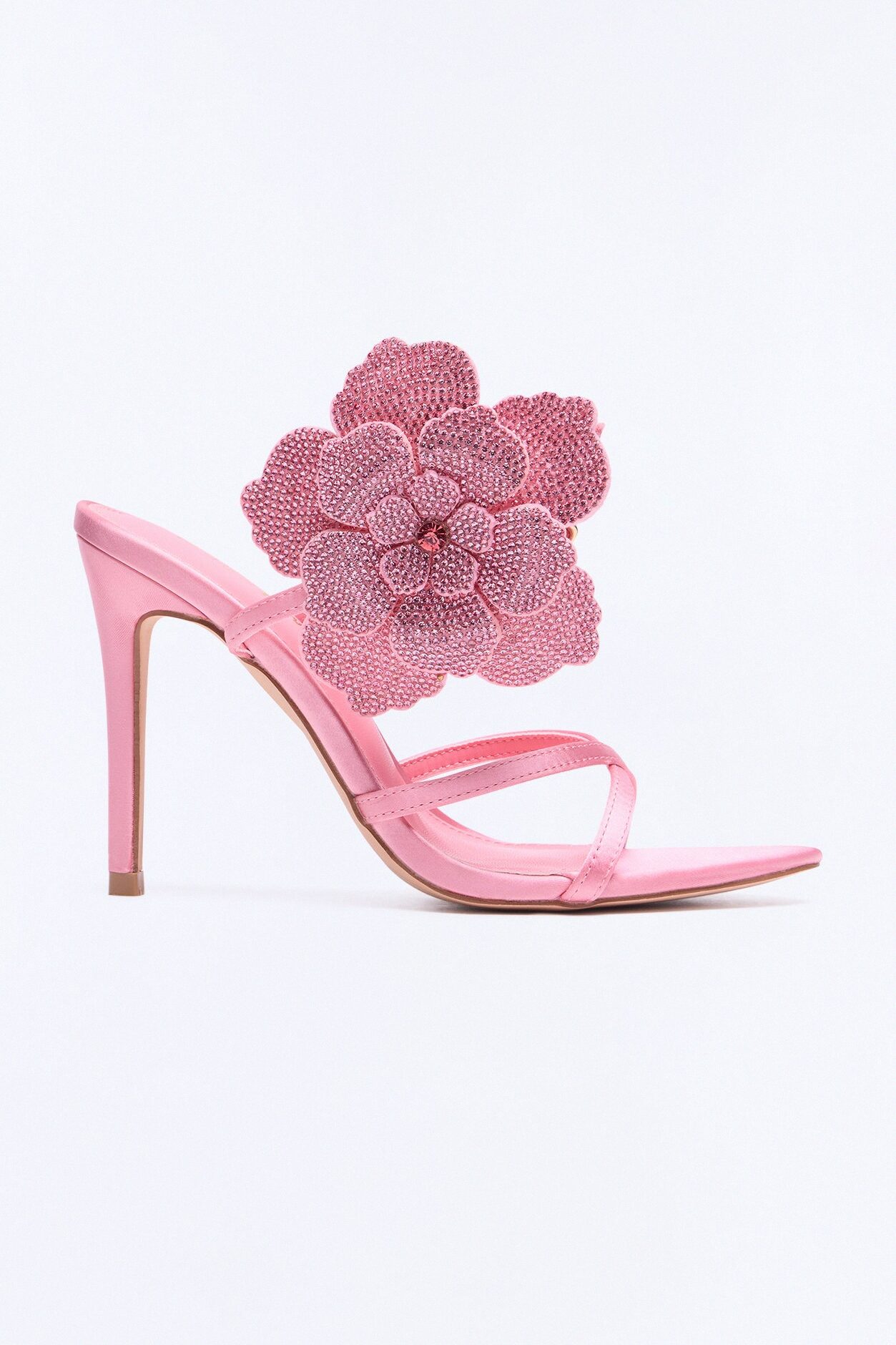 Ivara Rhinestone Flower Heels - Pink
