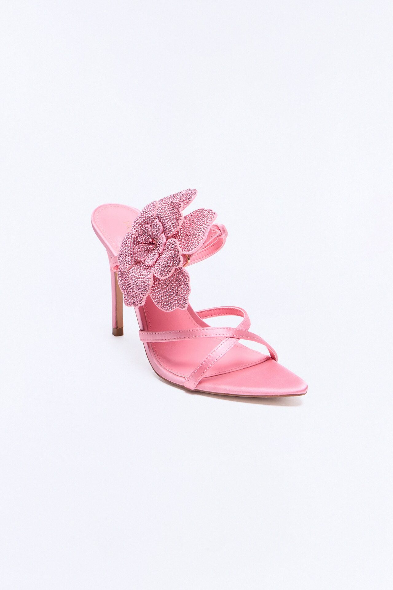 Ivara Rhinestone Flower Heels - Pink