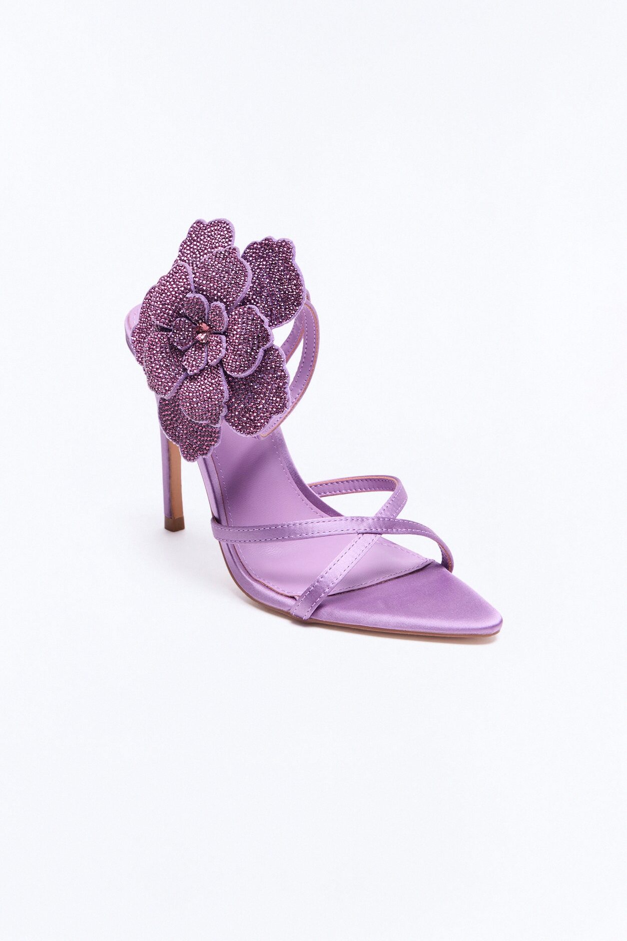 Ivara Rhinestone Flower Heels - Purple