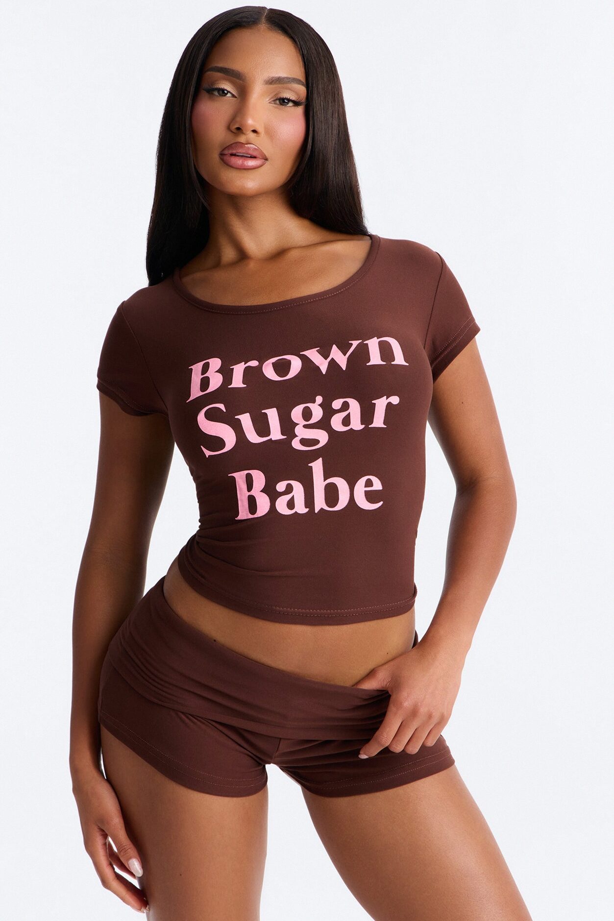 Brown Sugar Babe PJ Short Set - Dark Brown
