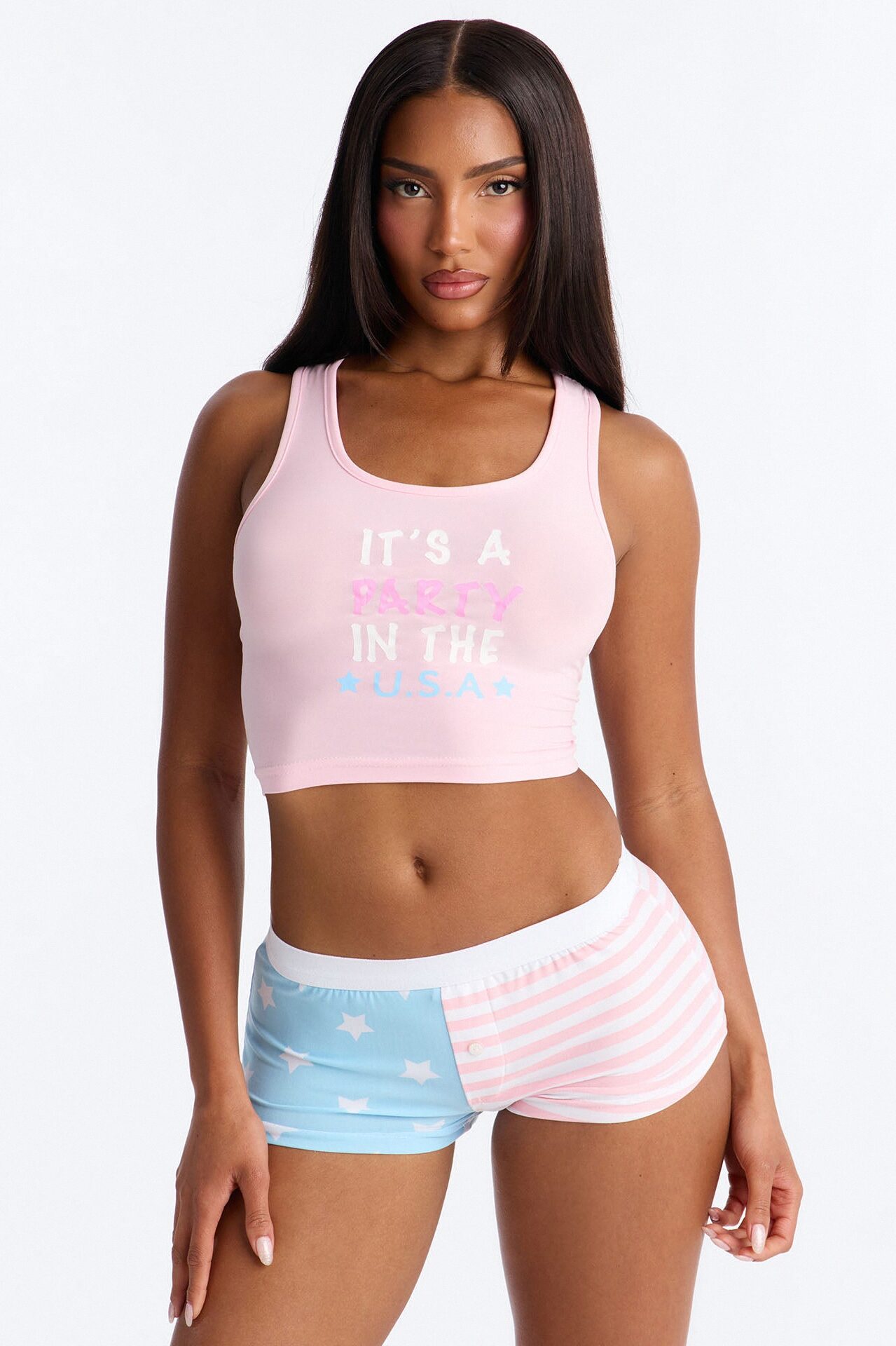 It's A Party In The USA PJ Short Set - Pink/combo