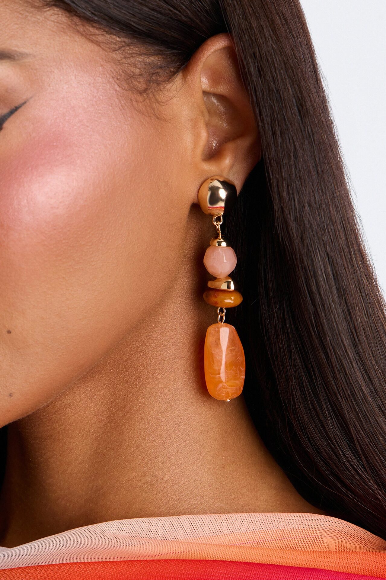 Soft Spark Jeweled Drop Earrings - Orange/combo