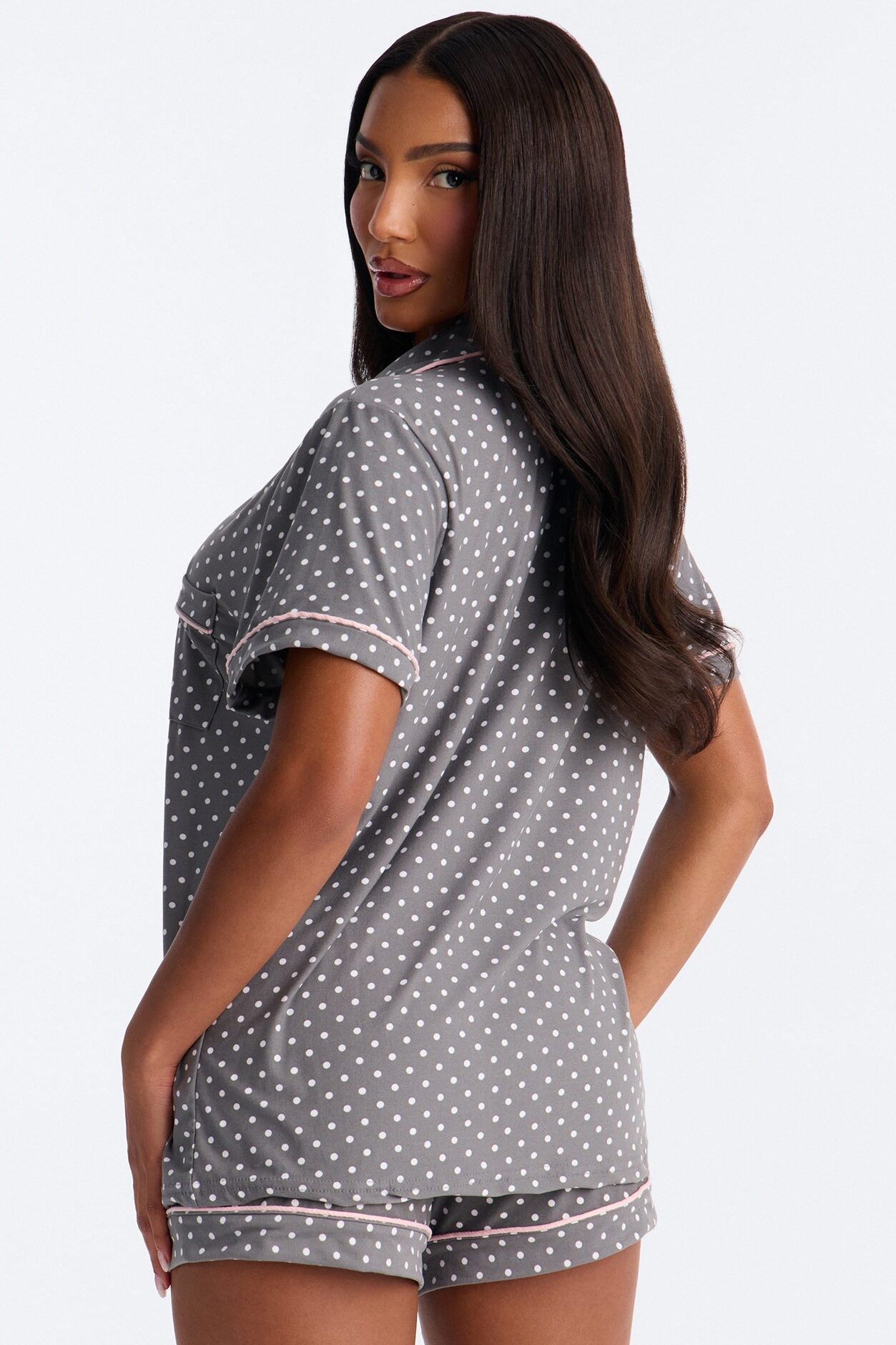 Pretty In Polka Dots 2pc PJ Short Set - Grey/combo