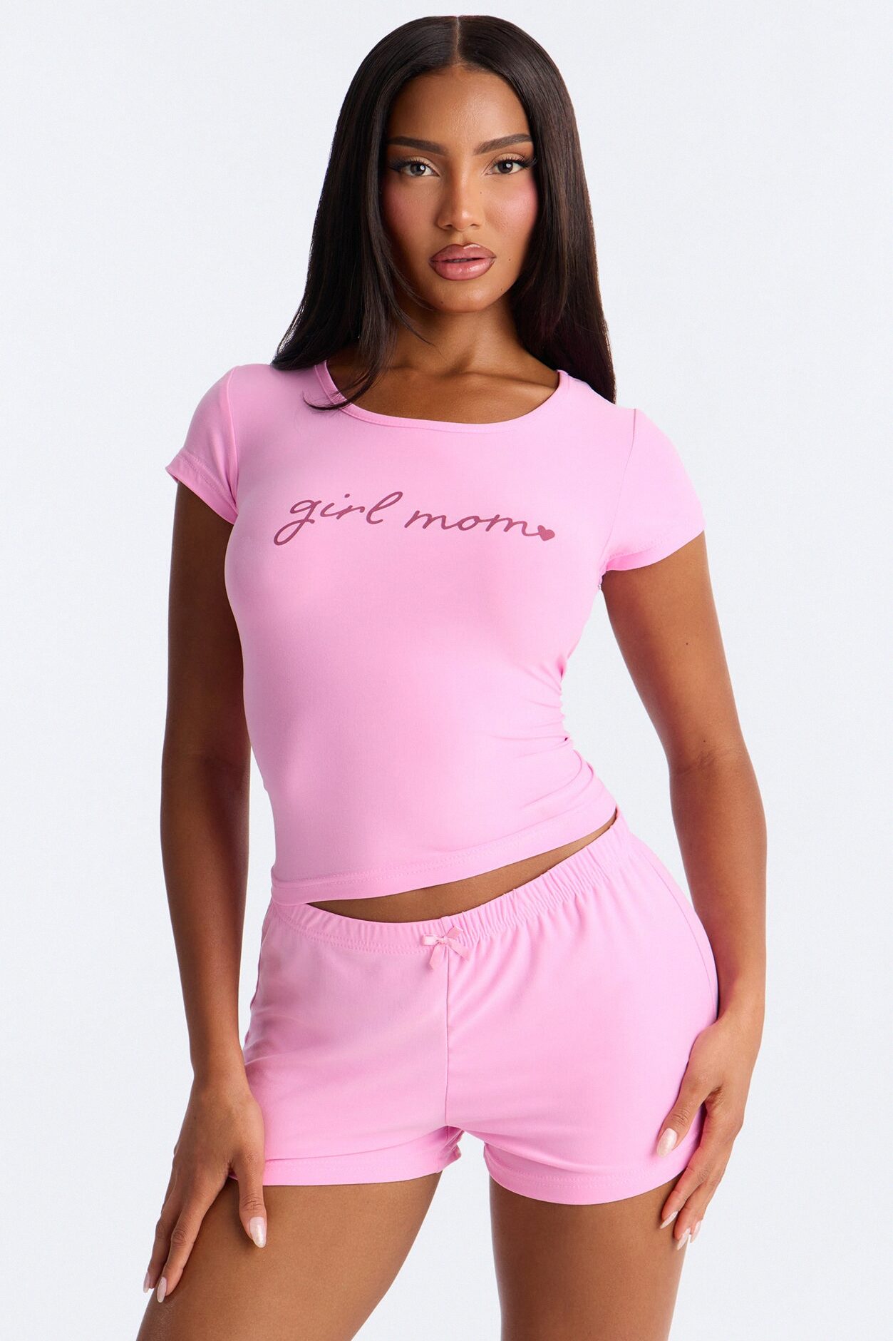 Girl Mom Cropped PJ Short Set - Pink