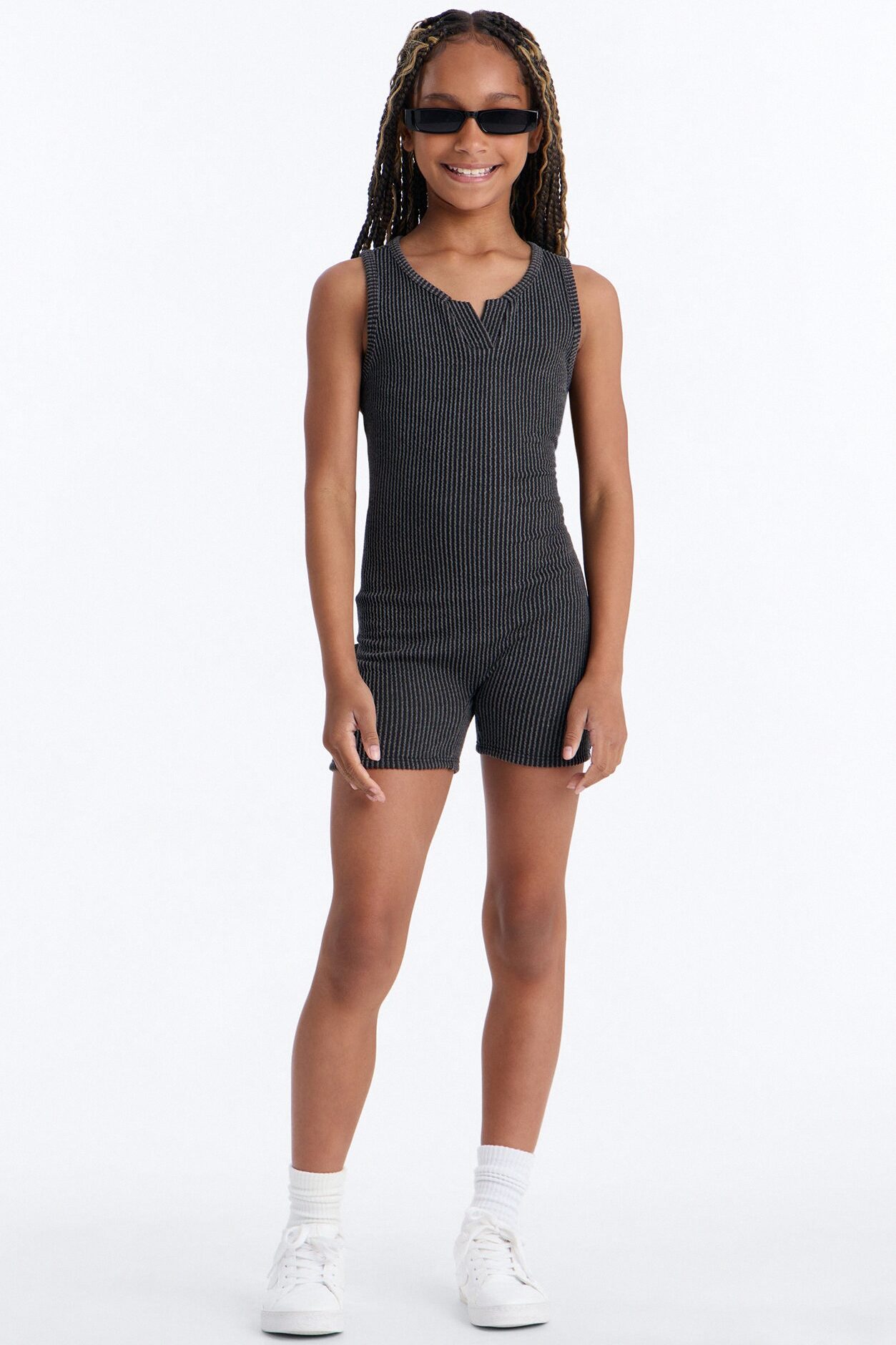 Mini Leanne Ribbed Romper - Black