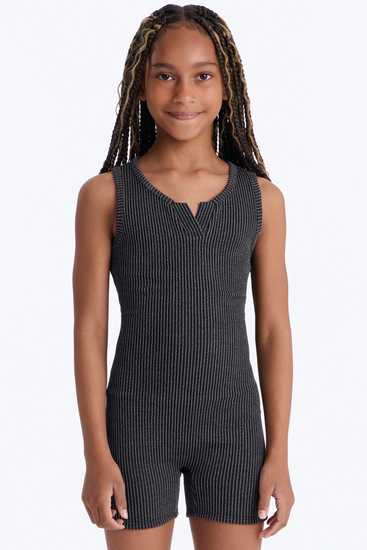 Mini Leanne Ribbed Romper - Black