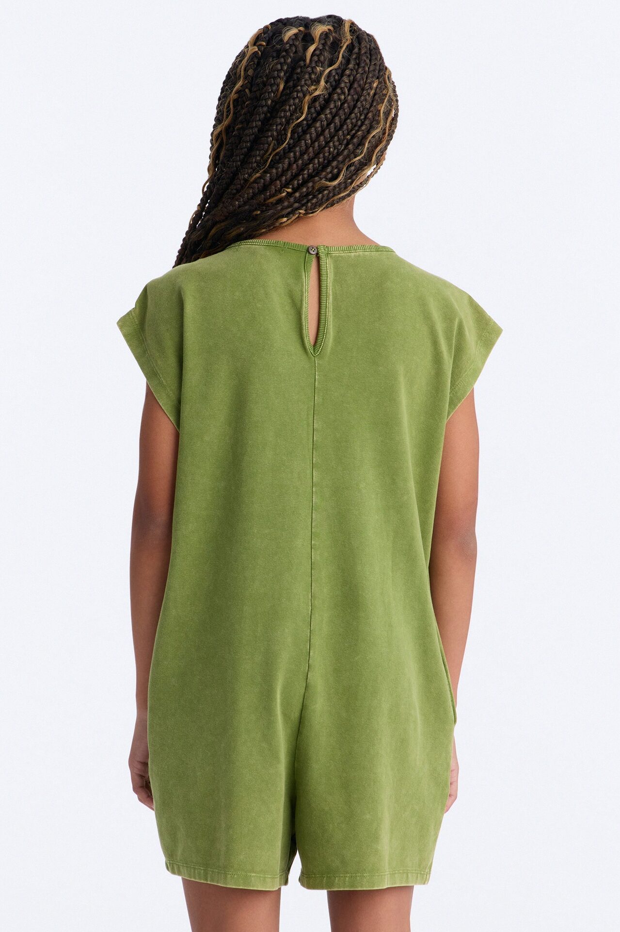 Mini The Washed Cap Sleeve Romper - Sage