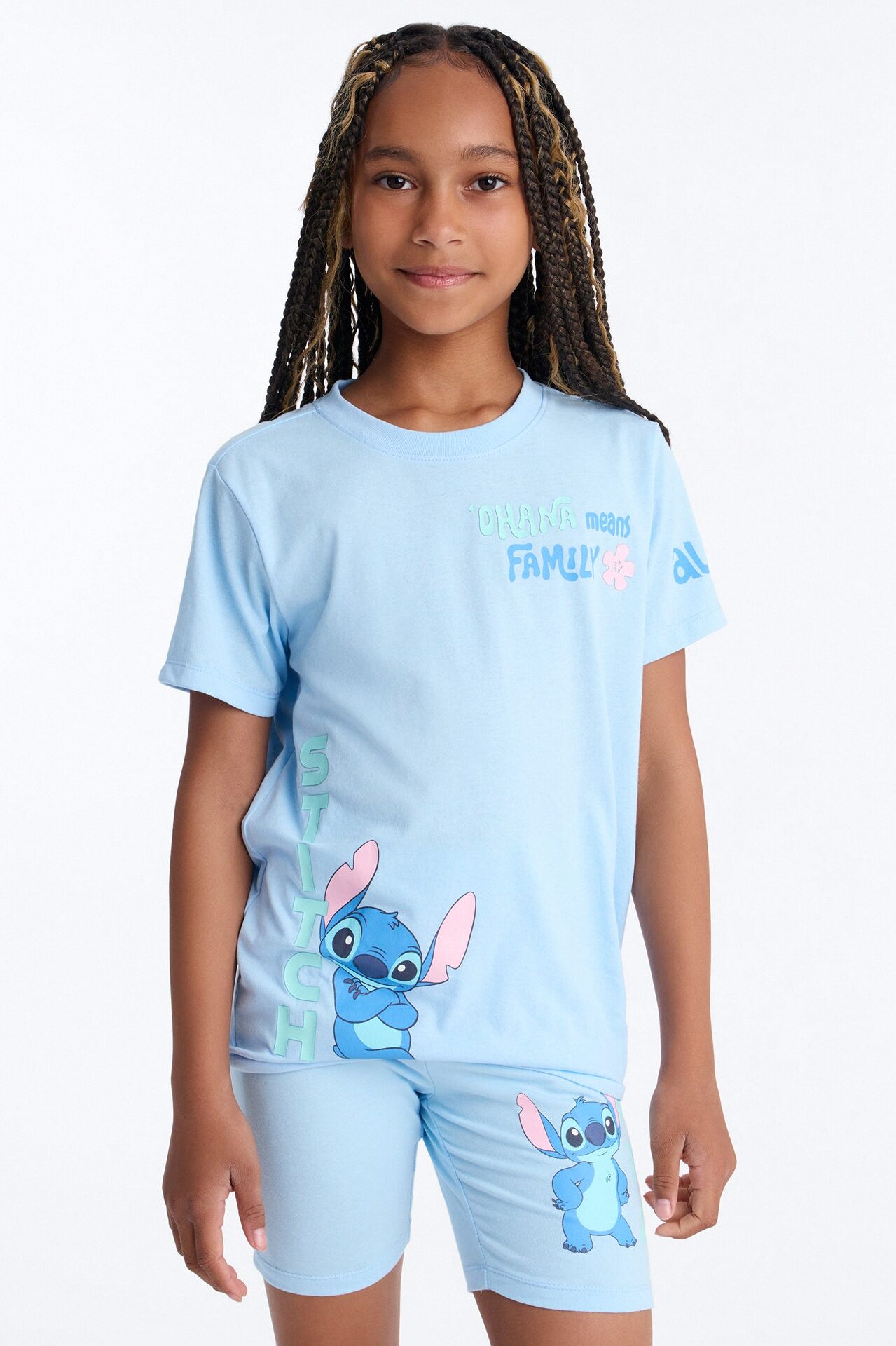 Mini Stitch Ohana Means Family Bike Short Set - Blue
