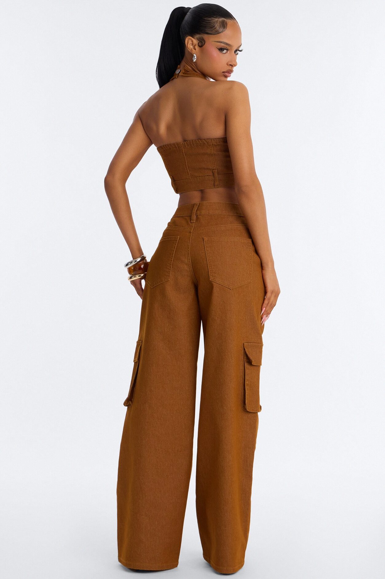 Kenia Halter Cargo Pant Set - Brown