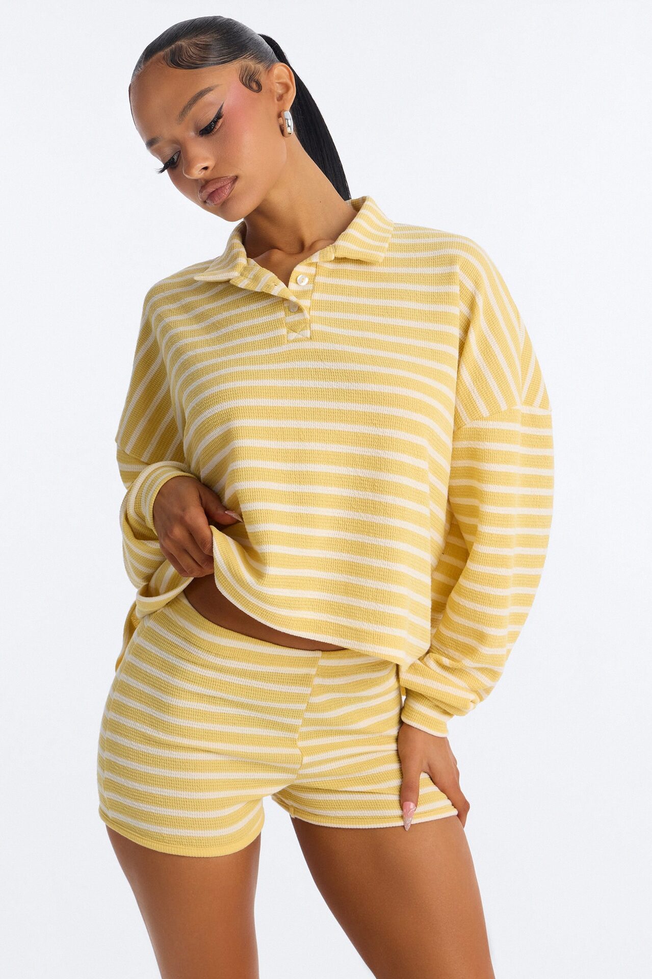 Ellie Striped Thermal Short Set - Yellow/combo