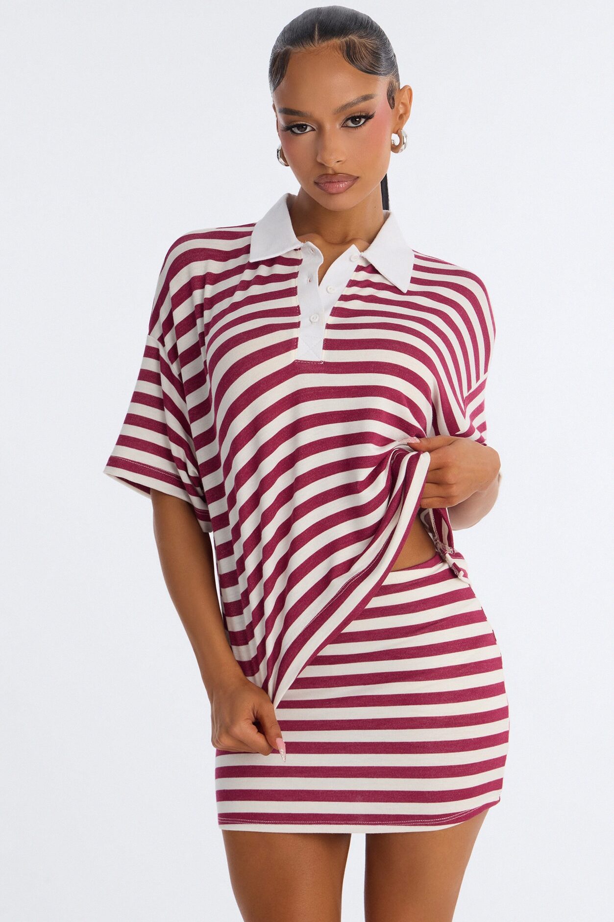 Steph Striped Skirt Set - Wine/combo
