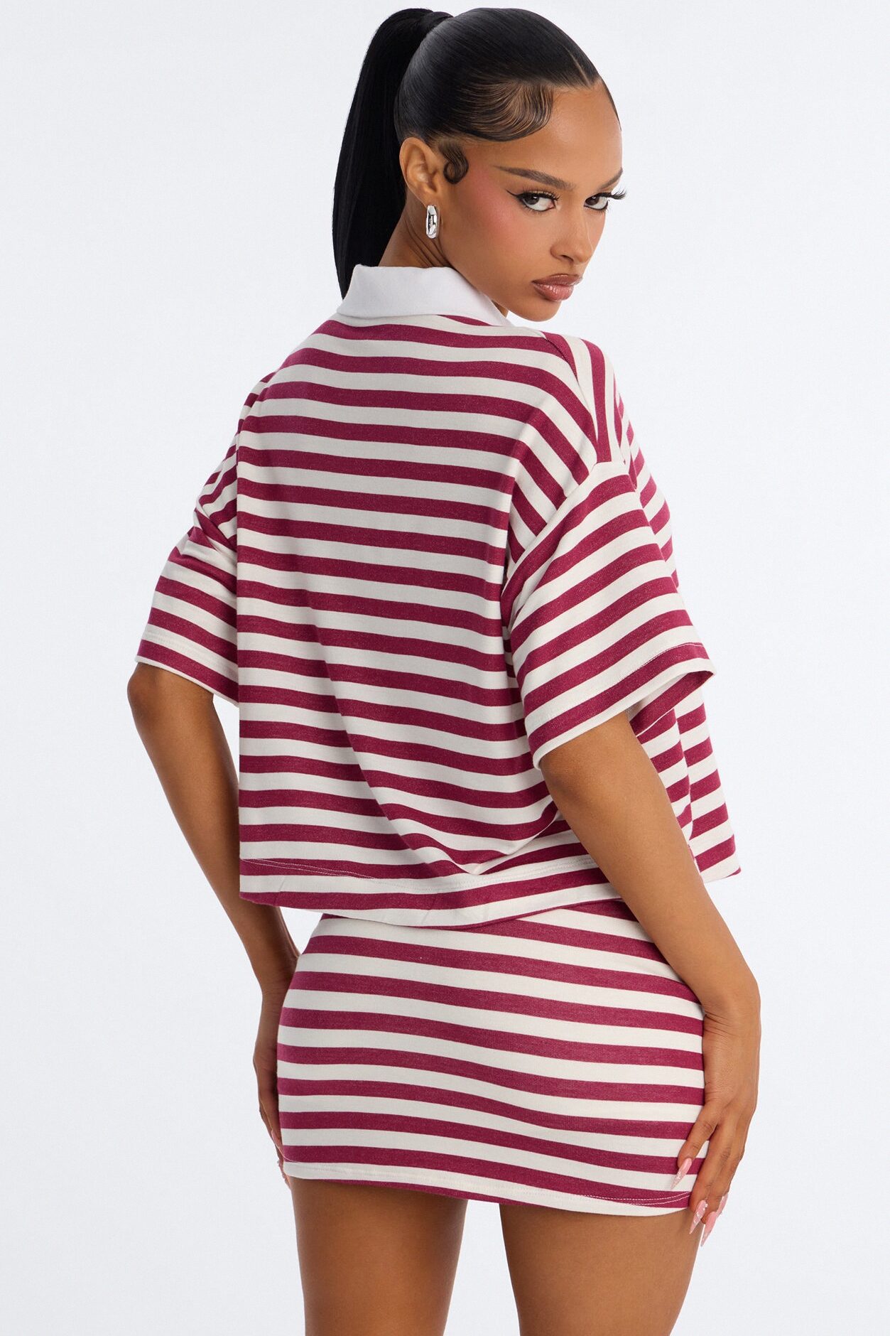 Steph Striped Skirt Set - Wine/combo