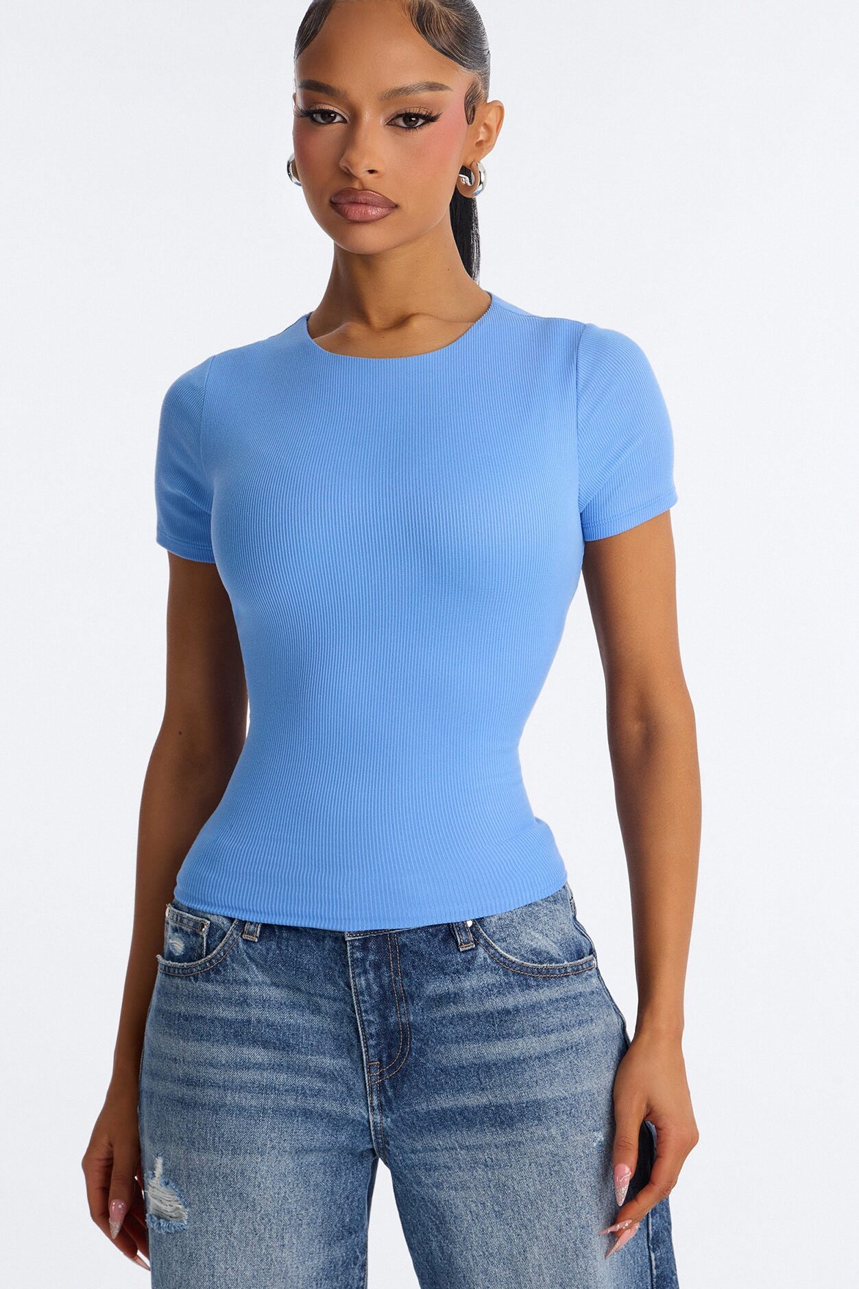 Chloe Crew Neck Short Sleeve Tee - Periwinkle