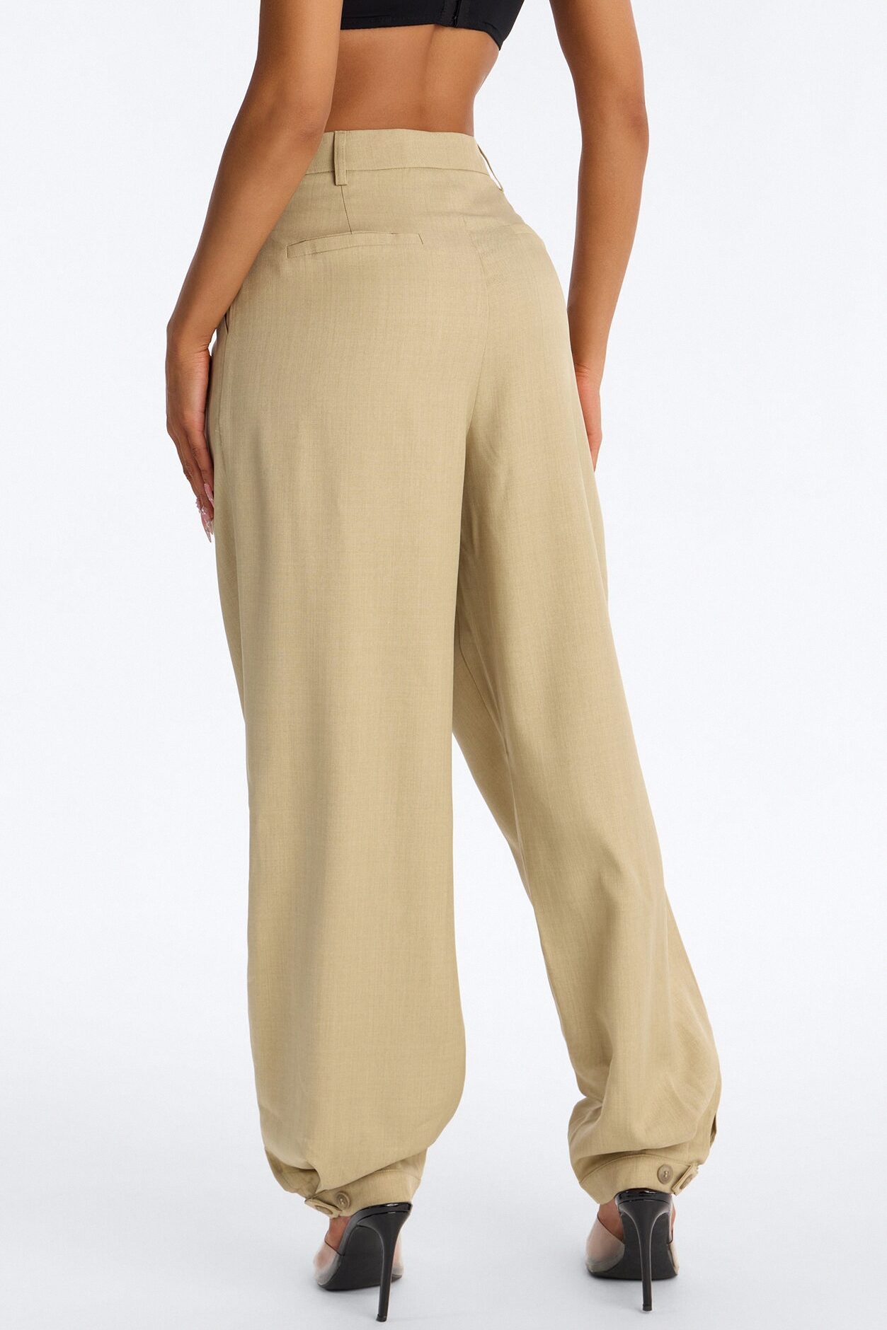 Christina Button Cuff Pleated Straight Leg Trouser - Sage