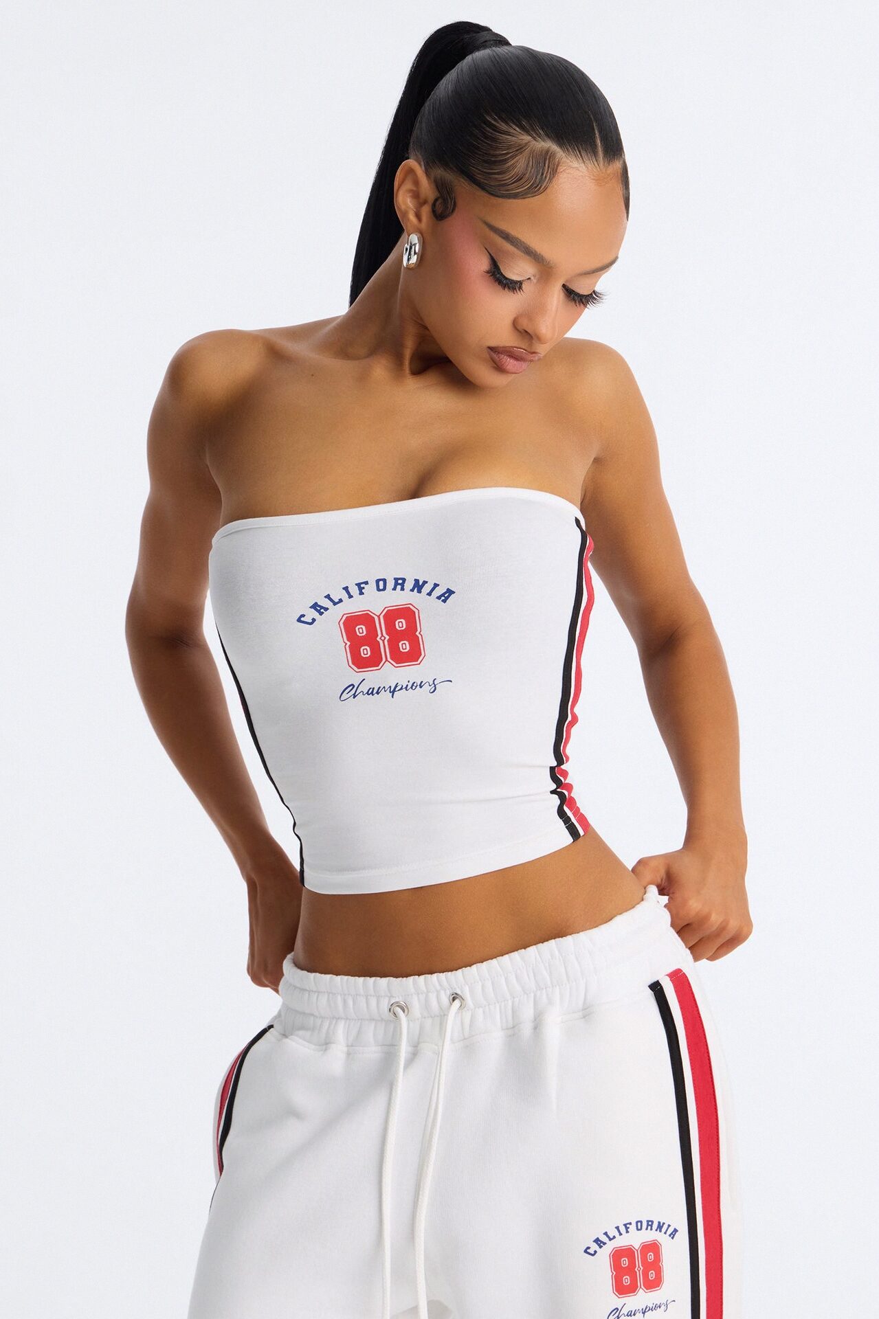 Cali 88' Strapless Fleece Pant Set - White/combo