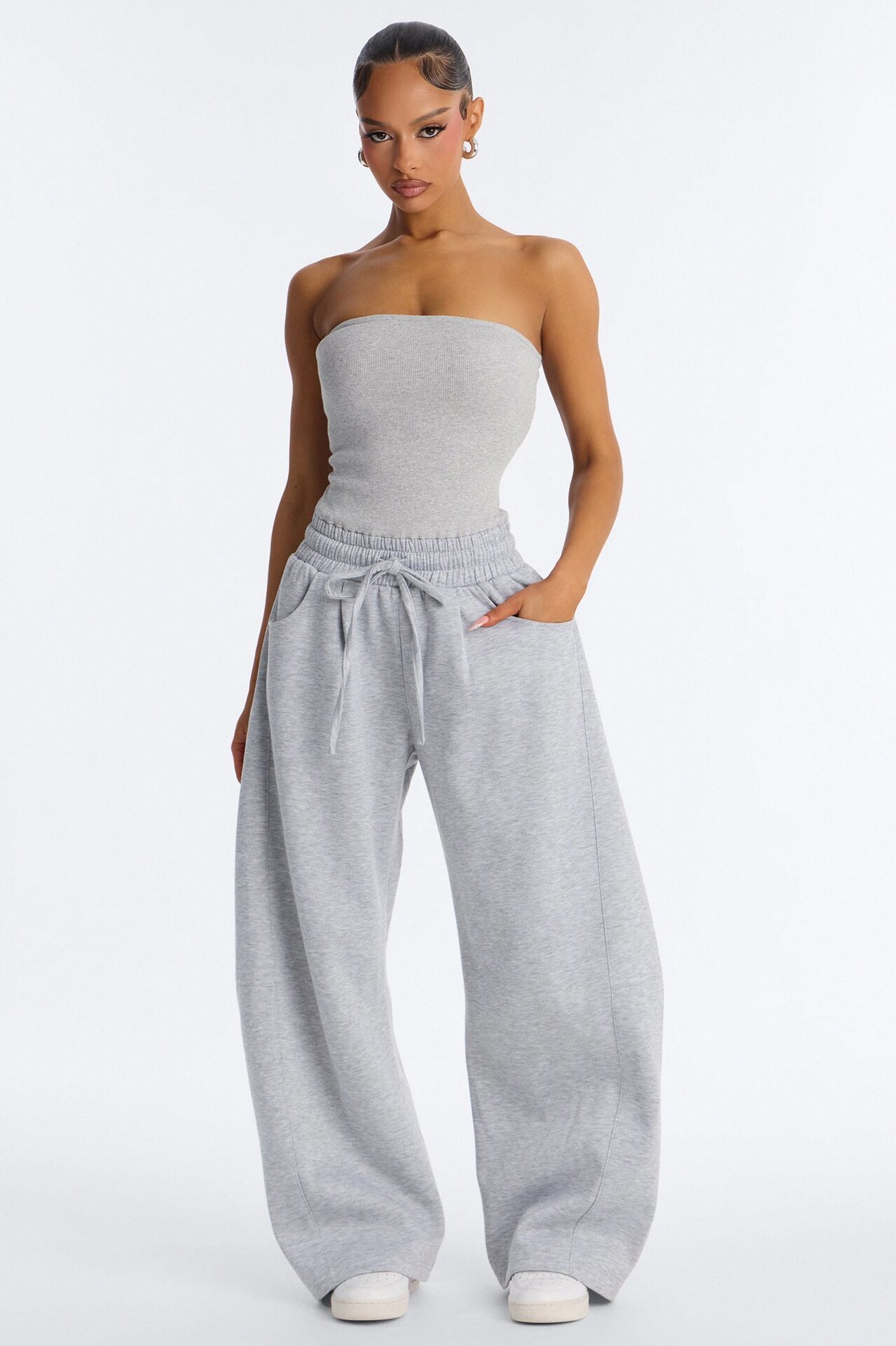 Jules Knit Tube With Fleece Barrel Leg Jumpsuit - Grey