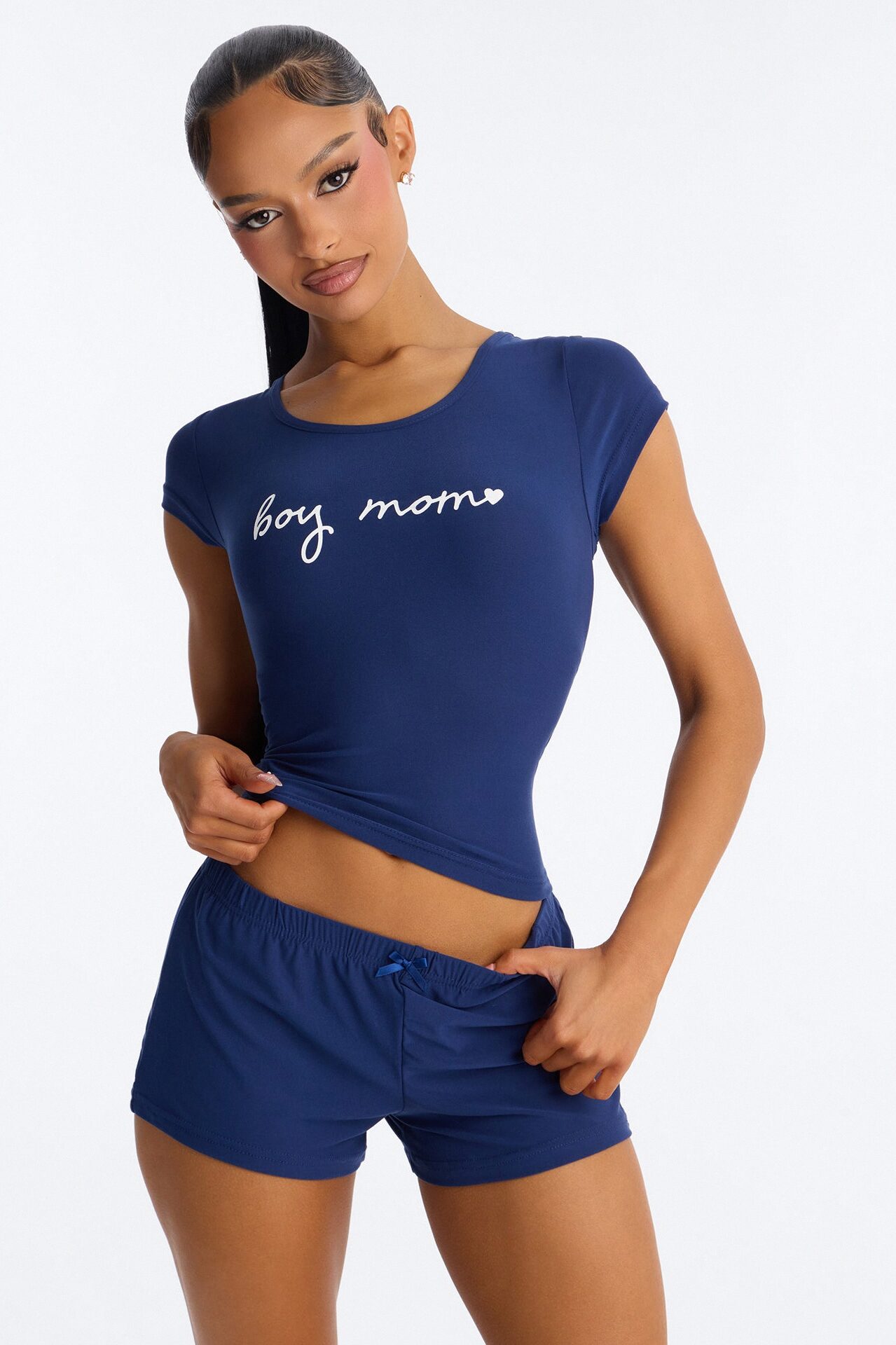 Boy Mom Cropped PJ Short Set - Blue