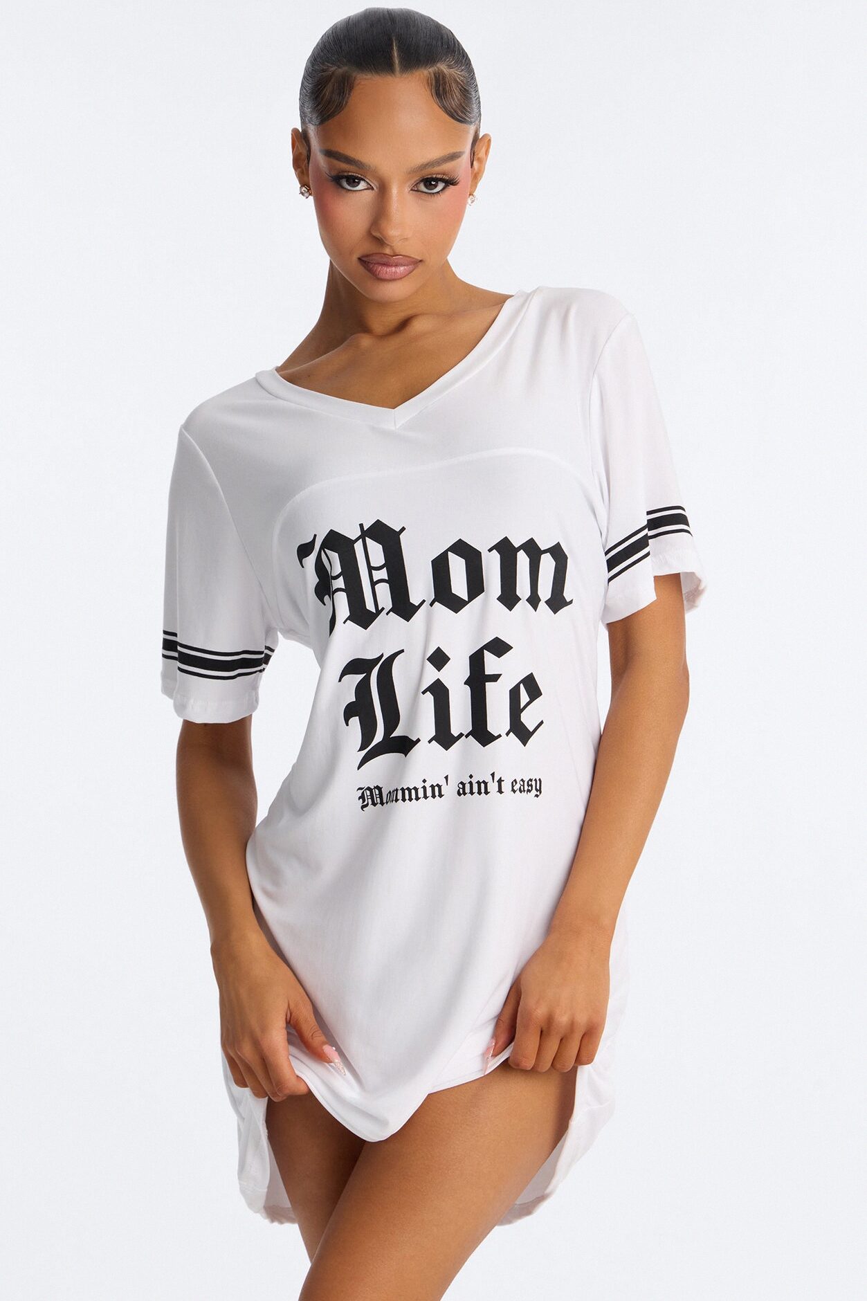 Mom Life Varsity PJ Dorm Shirt - White/Black