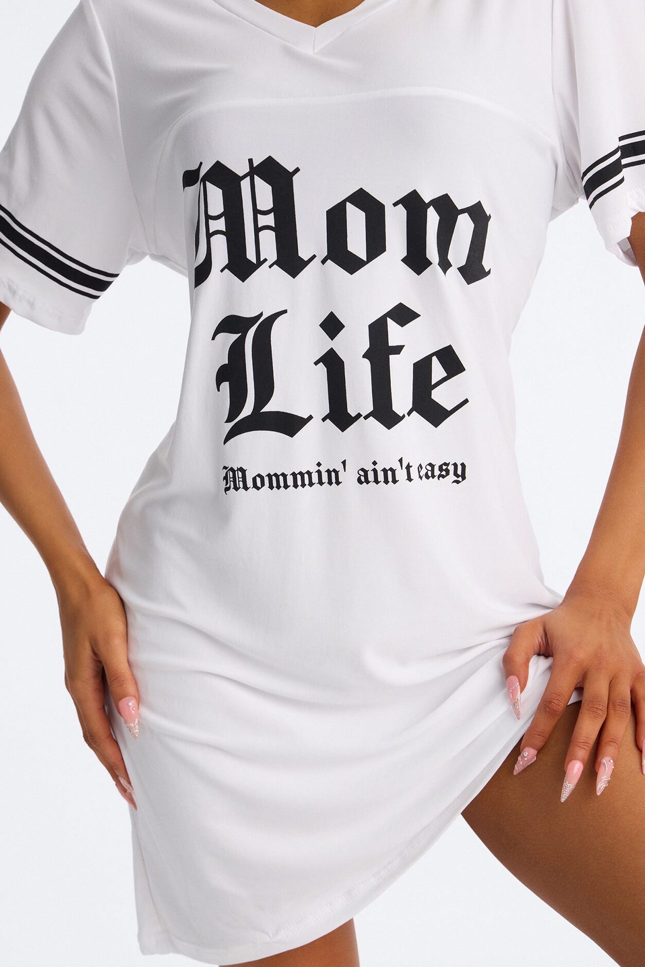 Mom Life Varsity PJ Dorm Shirt - White/Black