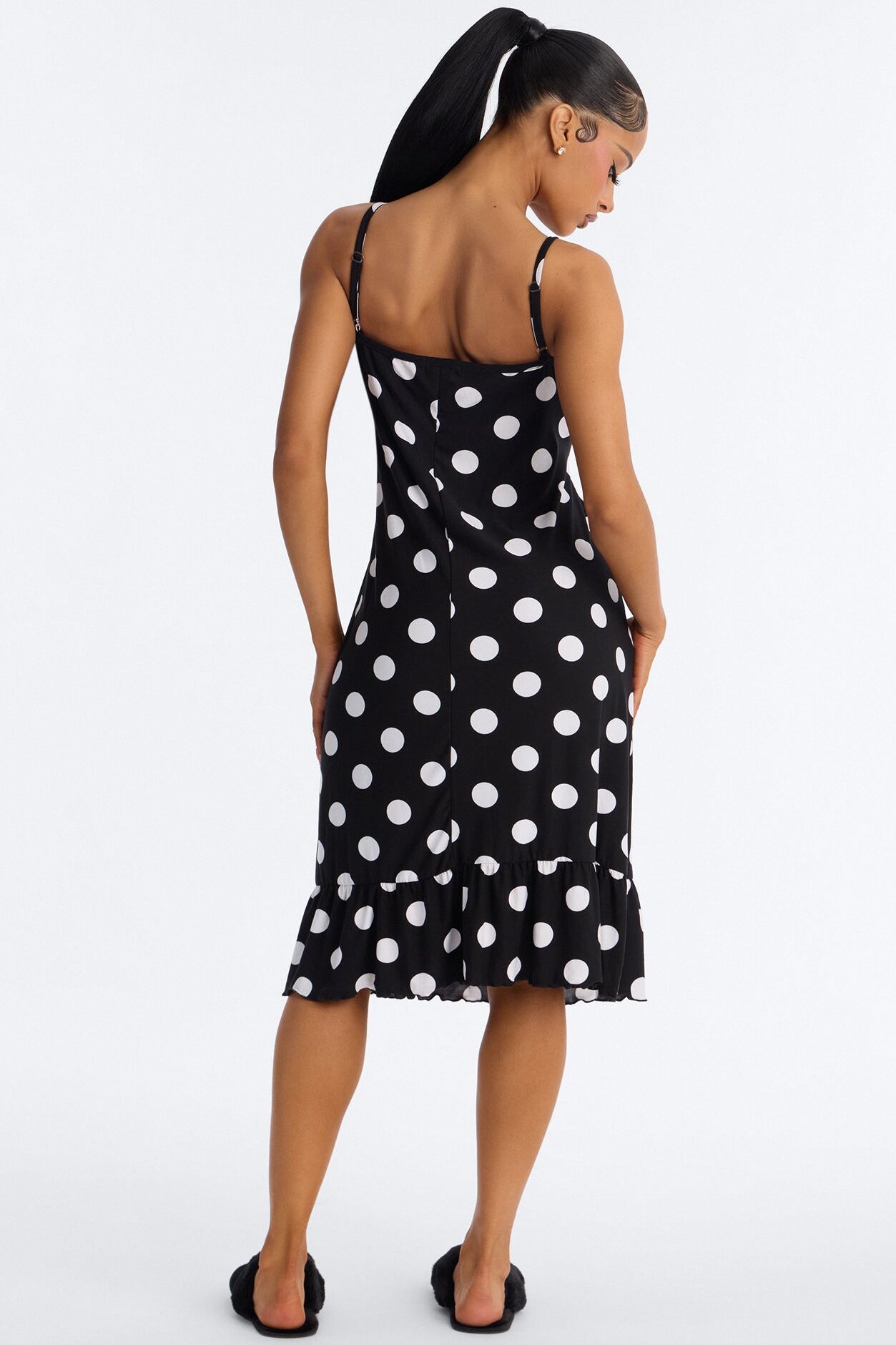 Darling Dot Dream Ruffle PJ Sleep Dress - Black/White