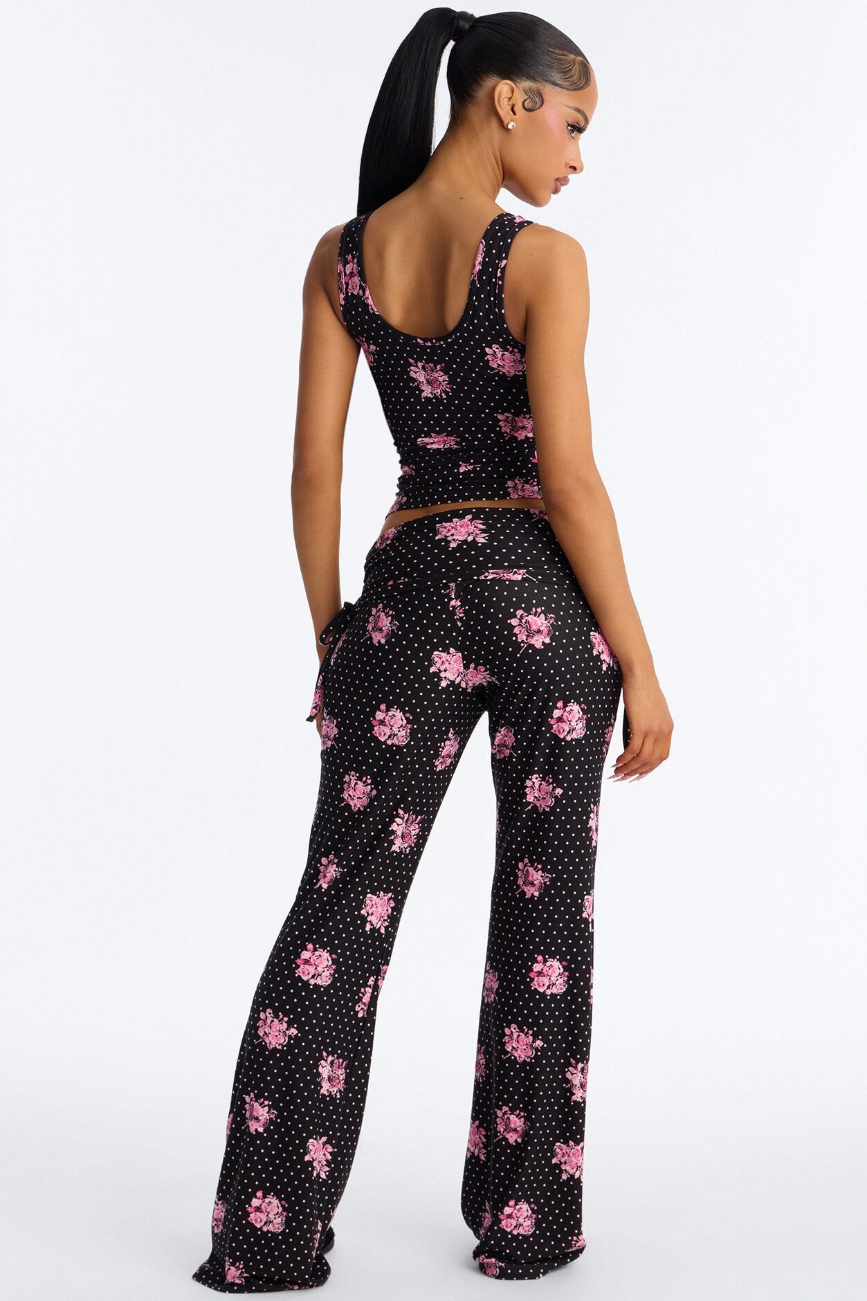 Petty Dreams Tank PJ Foldover Pant Set - Black/Pink