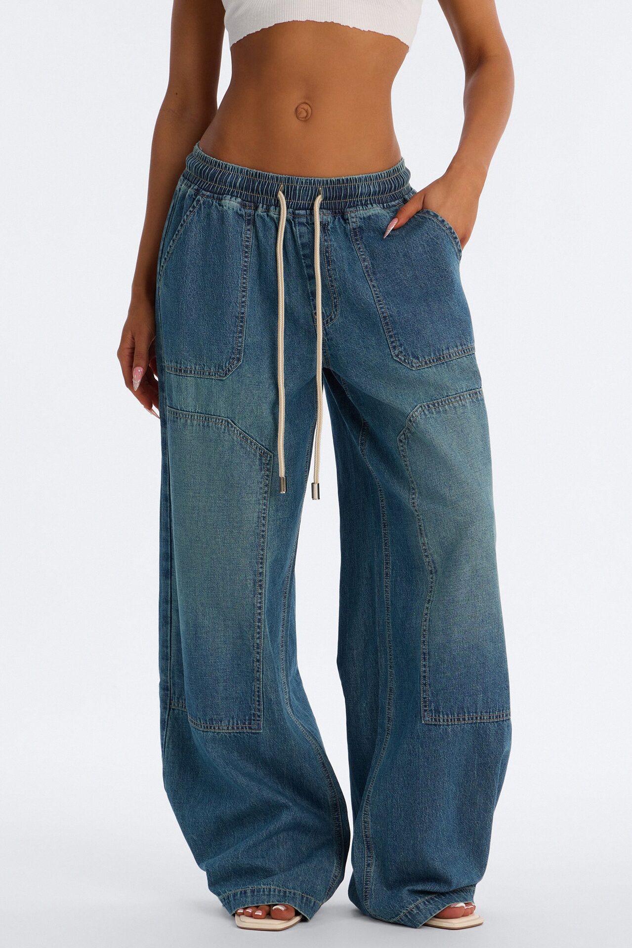 Around The World Linen Blend Pull On Jeans - Dark Wash