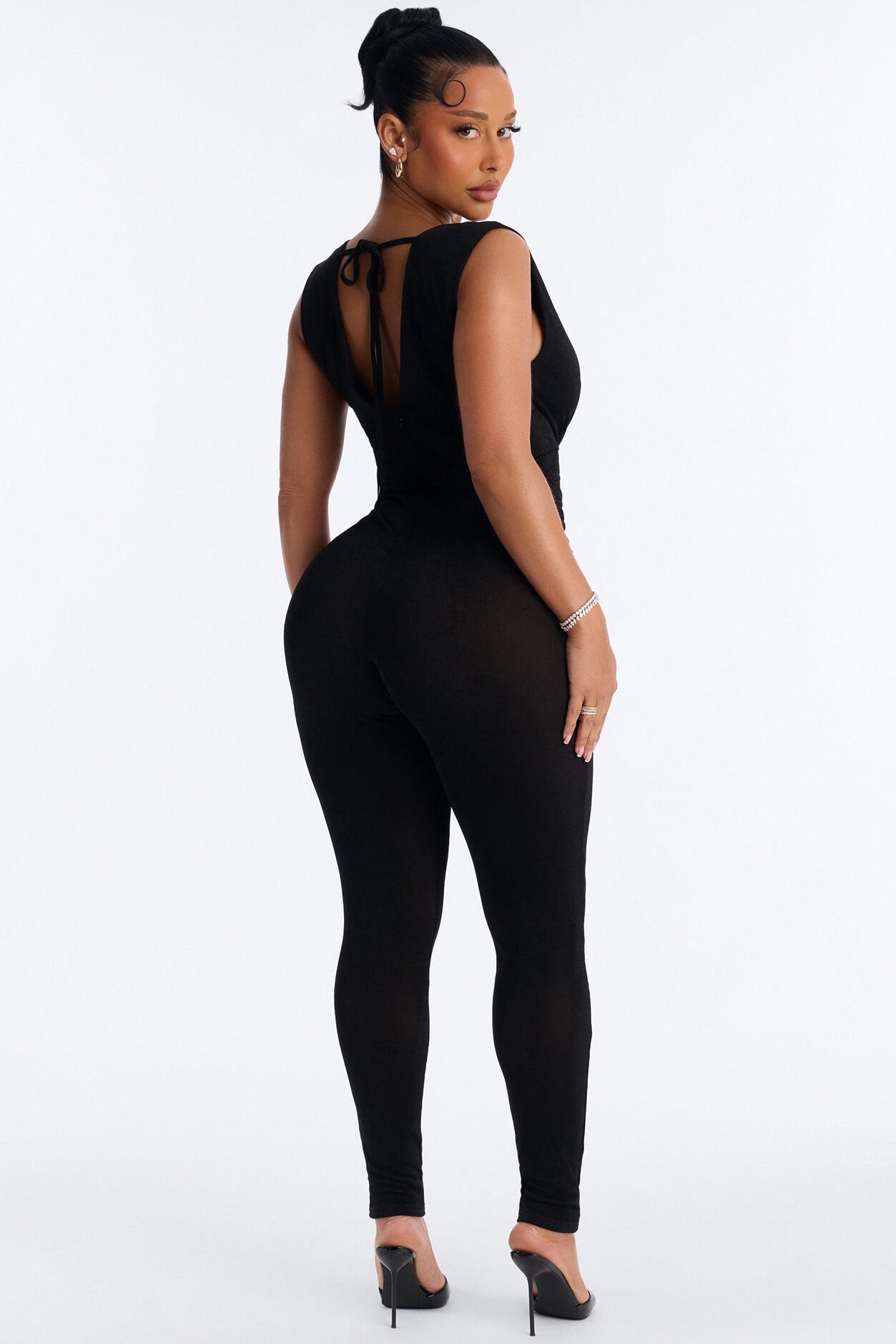 Serena Plunge Sleeveless Catsuit - Black