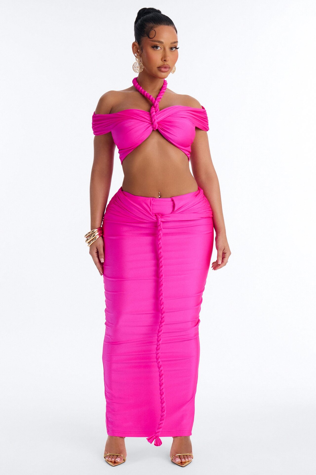 Eve Halter Maxi Skirt Set - Fuchsia