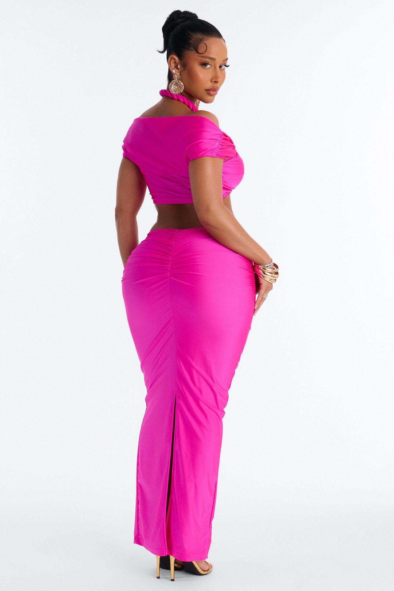 Eve Halter Maxi Skirt Set - Fuchsia