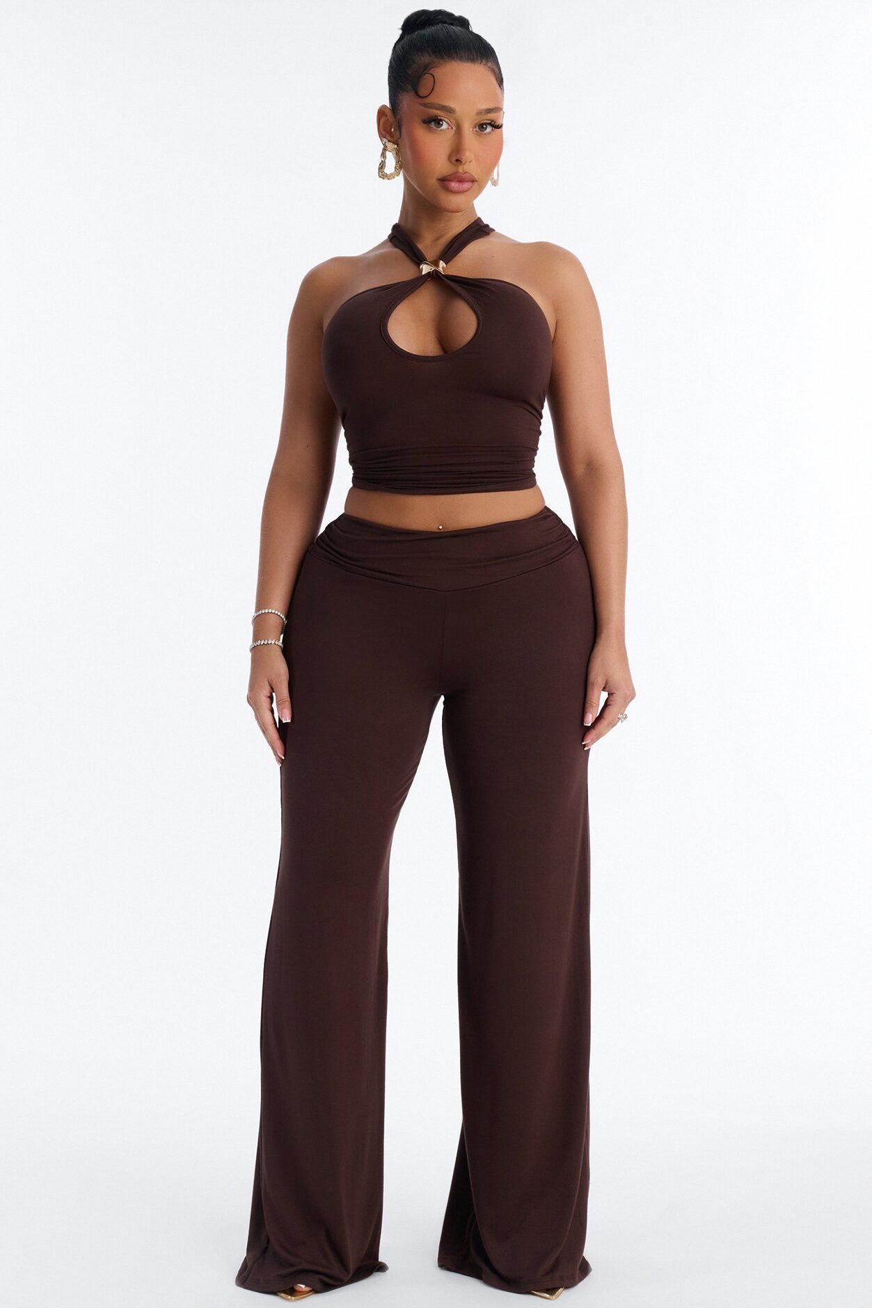 Haven Keyhole Pant Set - Chocolate