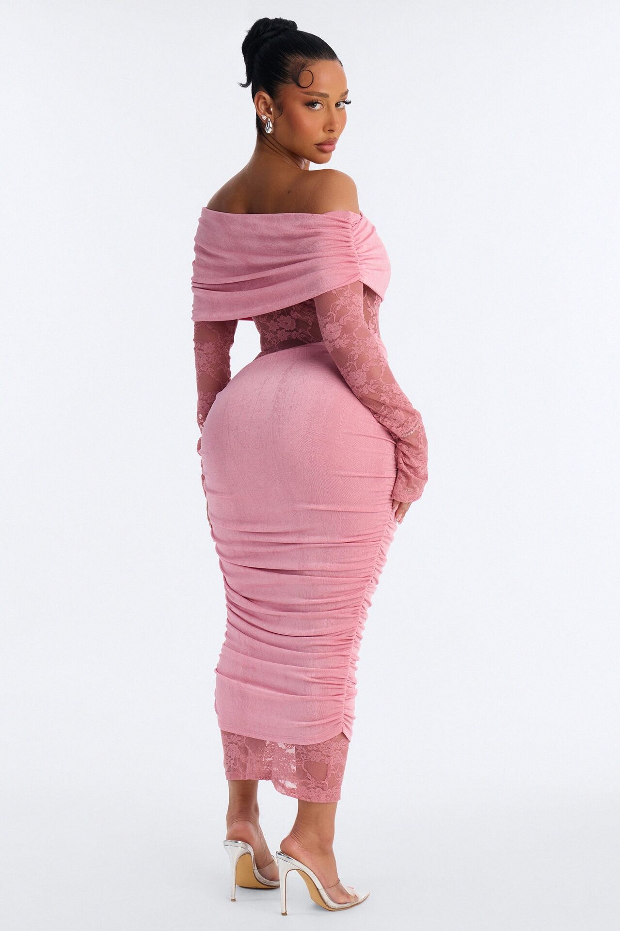 Nadia Lace Slinky Midi Dress - Mauve