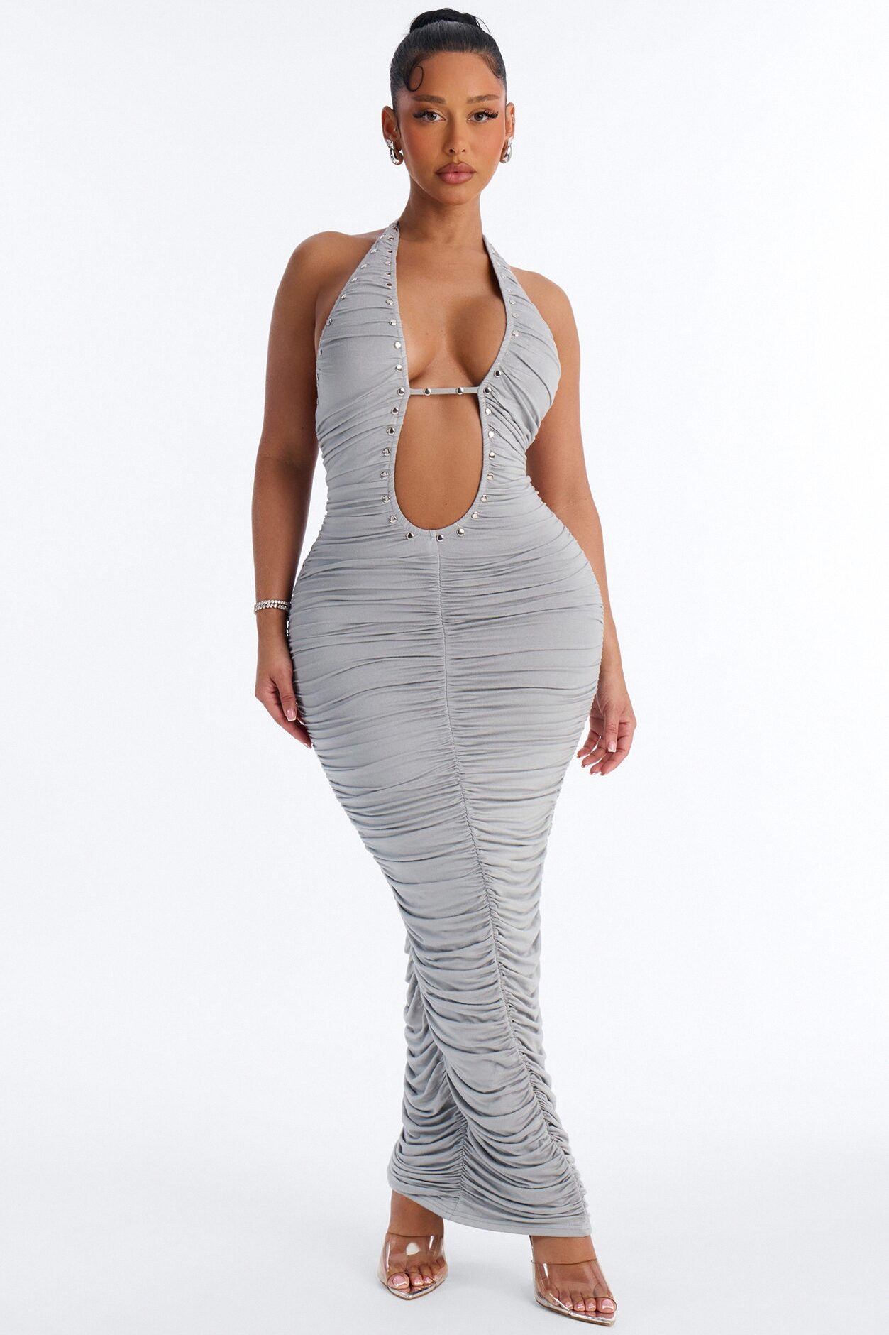 Star Studded Halter Maxi Dress - Grey