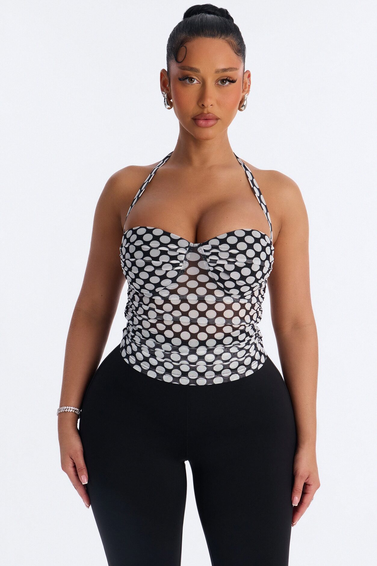 Pin Up Sweetheart Neck Halter Top - Black/combo