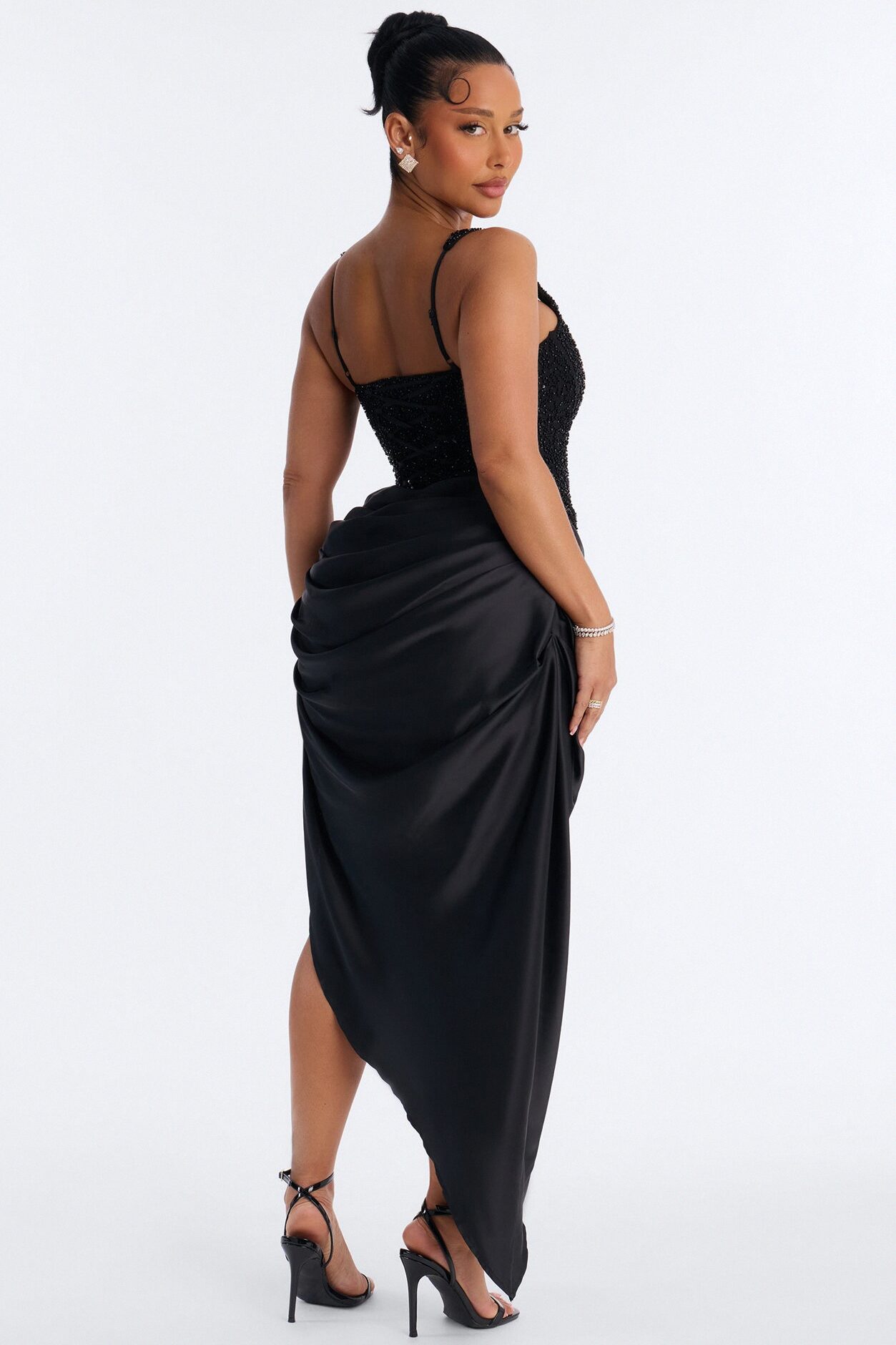 Kylee Embellished Draped Maxi Dress - Black