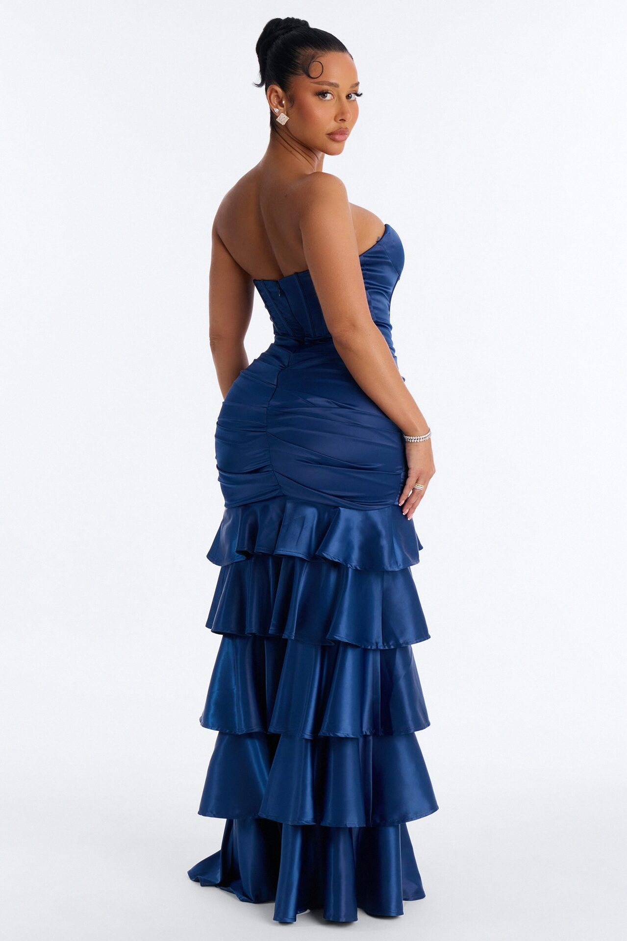 Bold Glamour Ruffle Satin Gown - Navy