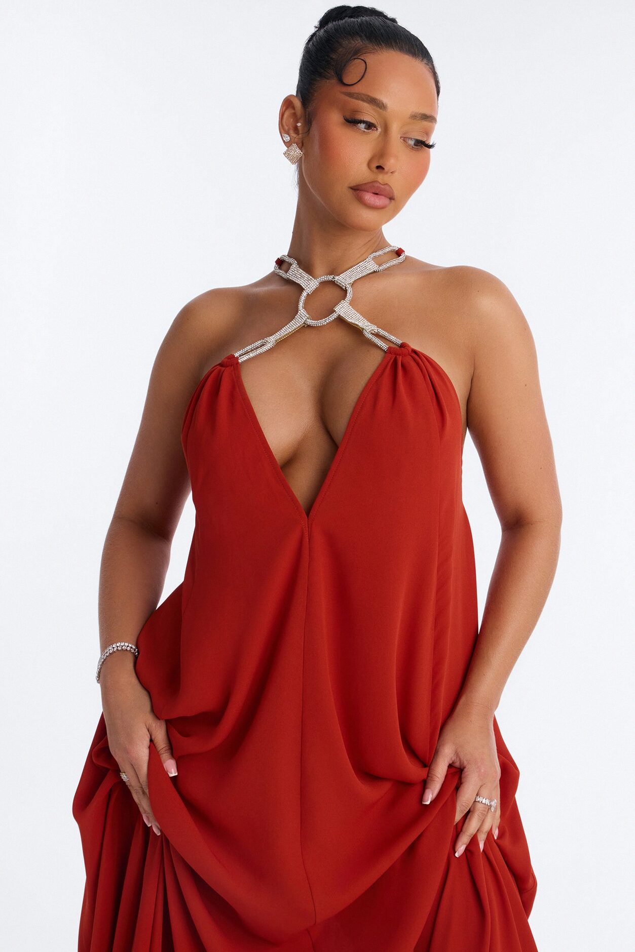 Amara Flowy Chiffon Maxi Dress - Rust