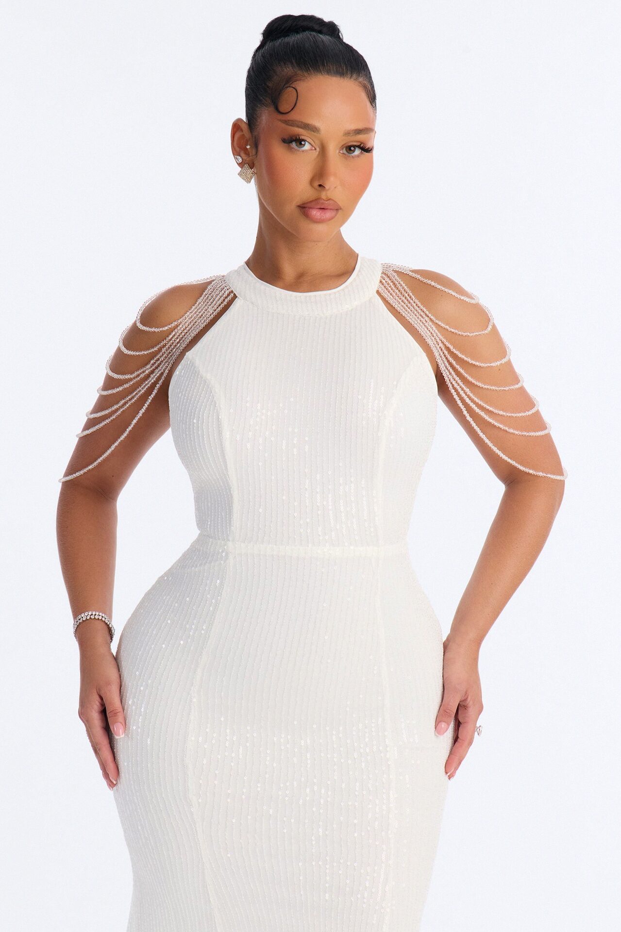 Diana Embellished Sequin Gown - Ivory
