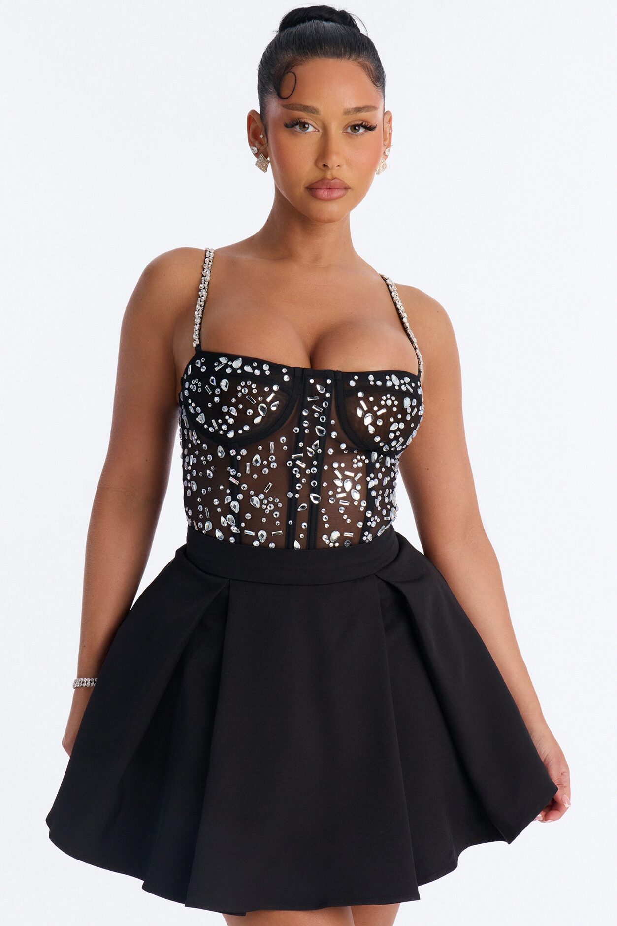 All About Me Embellished Mini Dress - Black
