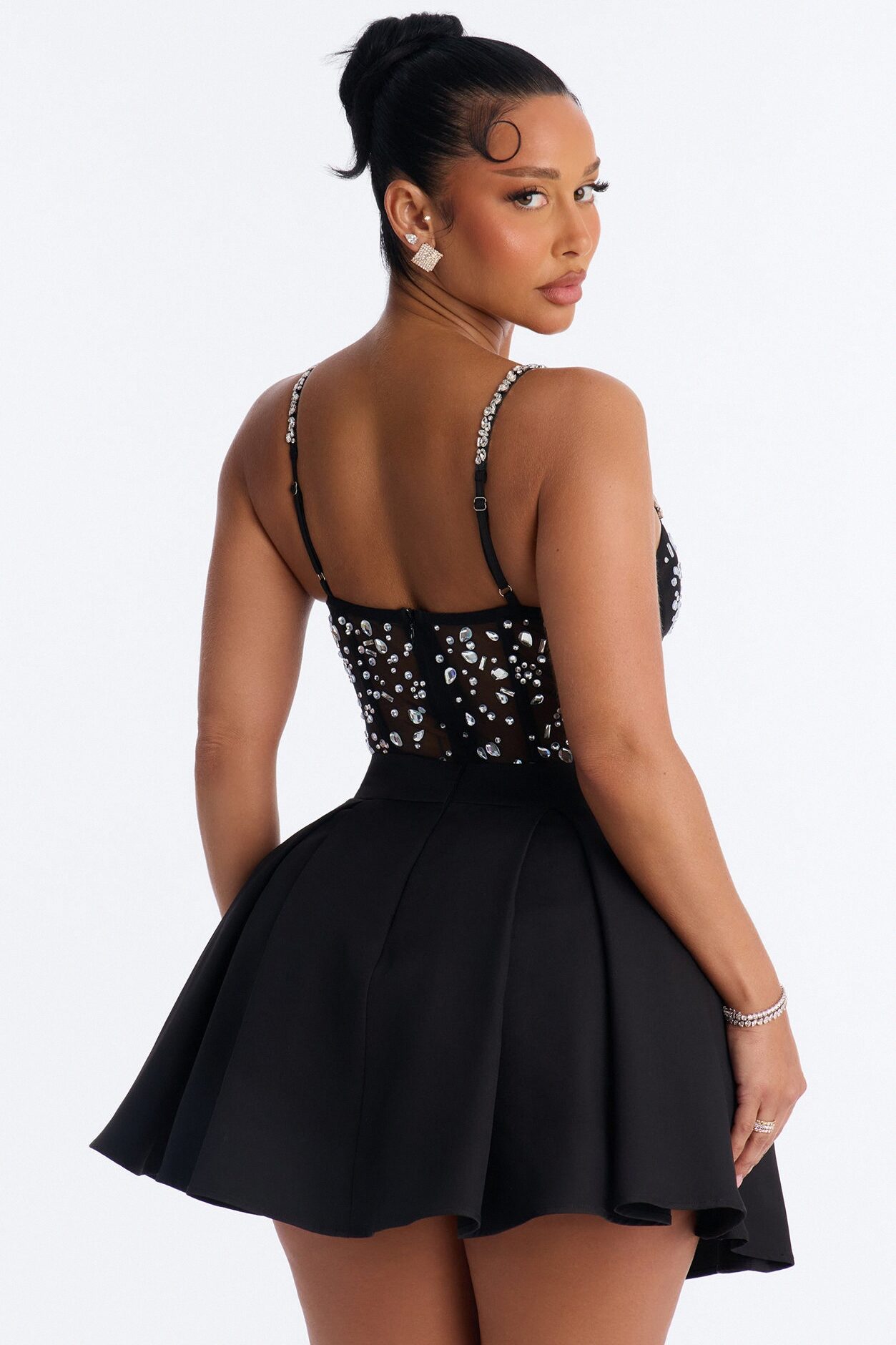 All About Me Embellished Mini Dress - Black
