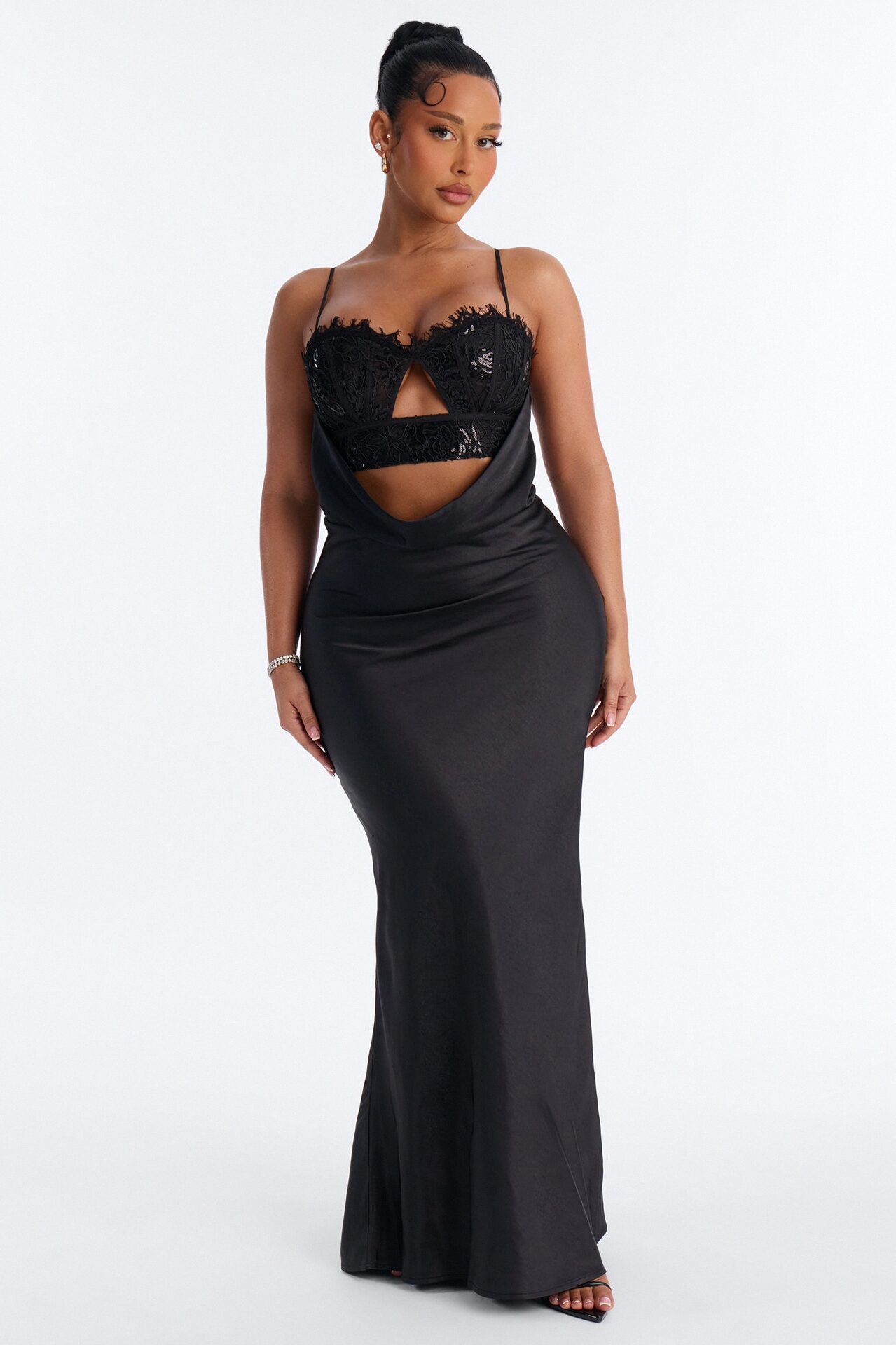 Pure Confidence Cut Out Satin Maxi Dress - Black