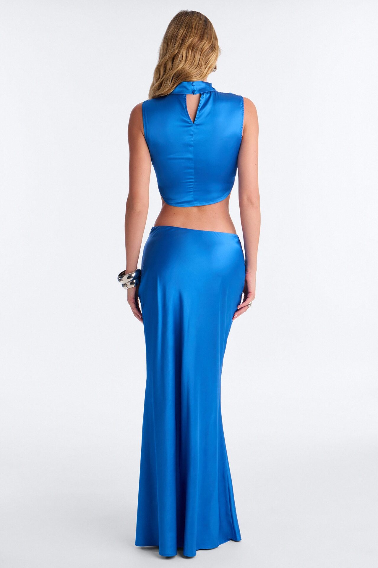 Serafina Satin Maxi Skirt Set - Blue