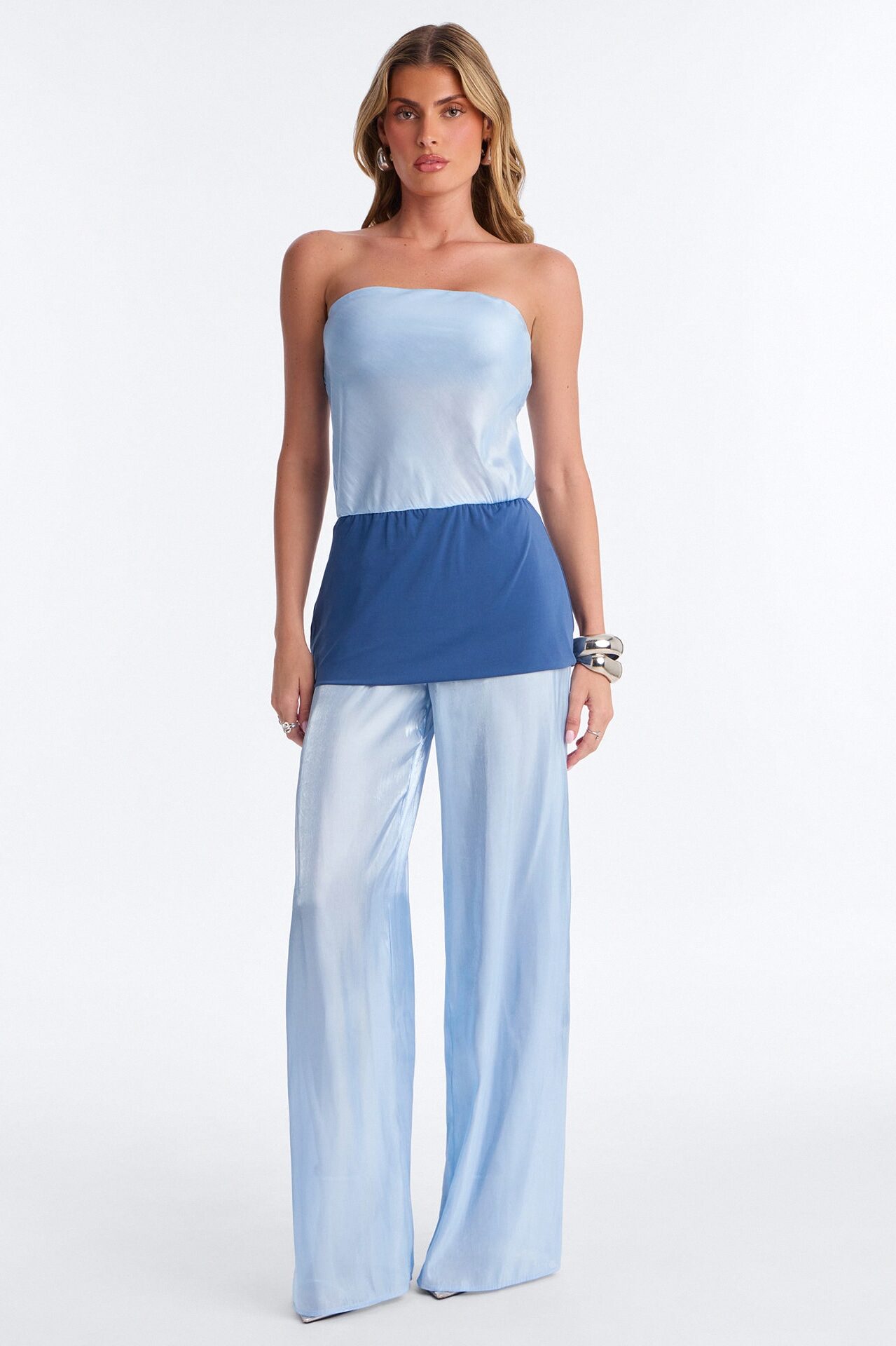 Sasha Satin Draped Jumpsuit - Blue