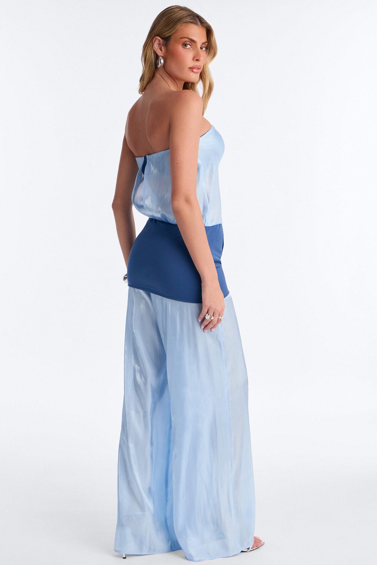 Sasha Satin Draped Jumpsuit - Blue