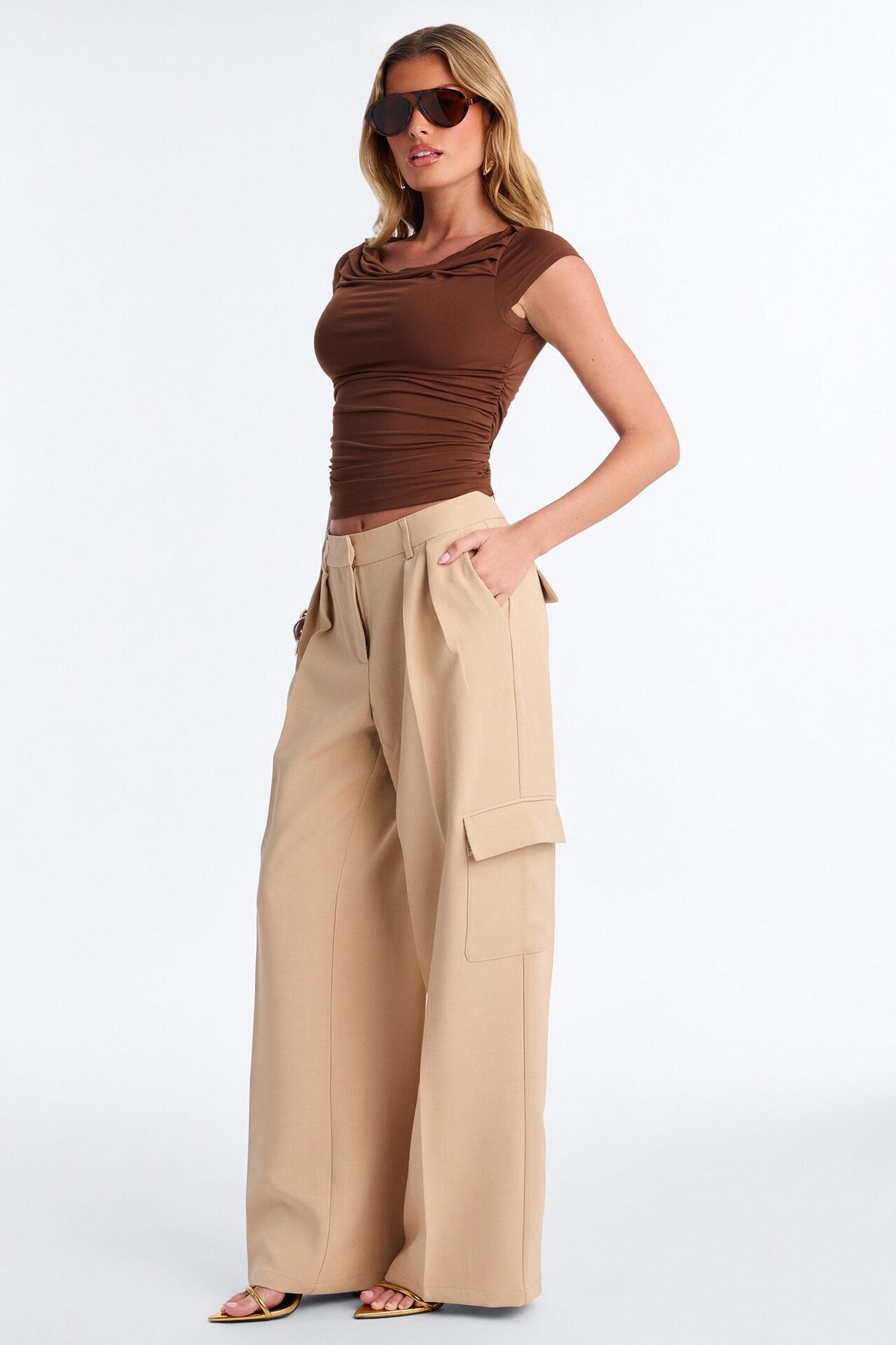 Cairo Wide Leg Cargo Trouser Pant 32″ - Khaki