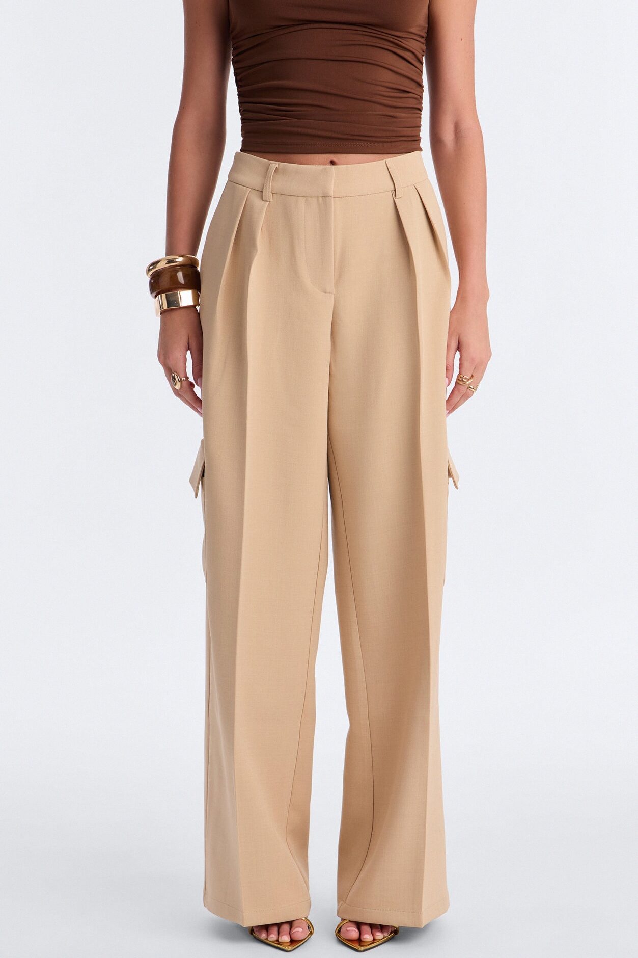 Cairo Wide Leg Cargo Trouser Pant 32″ - Khaki