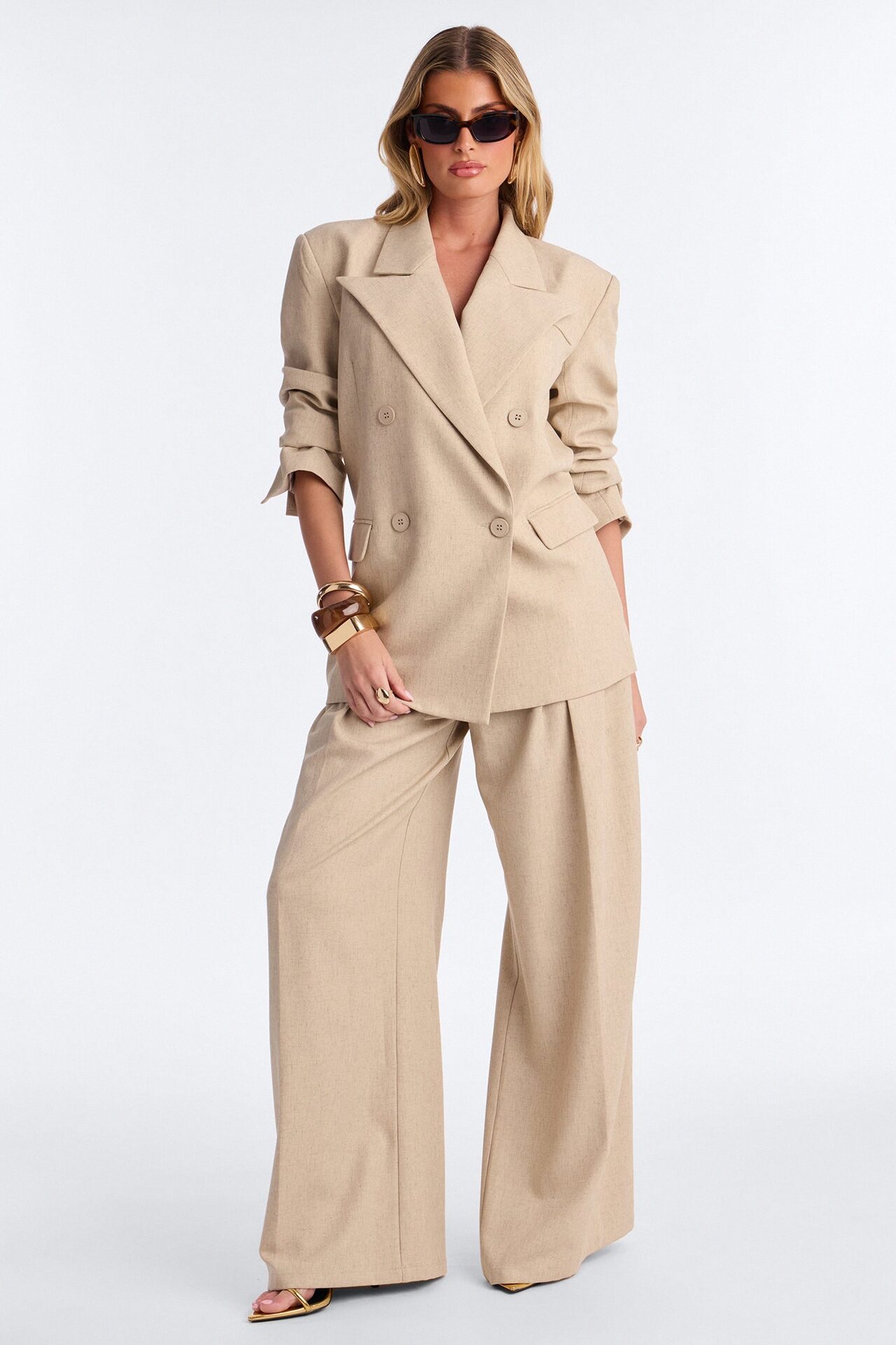 Miranda Oversized Double Breasted Blazer - Natural
