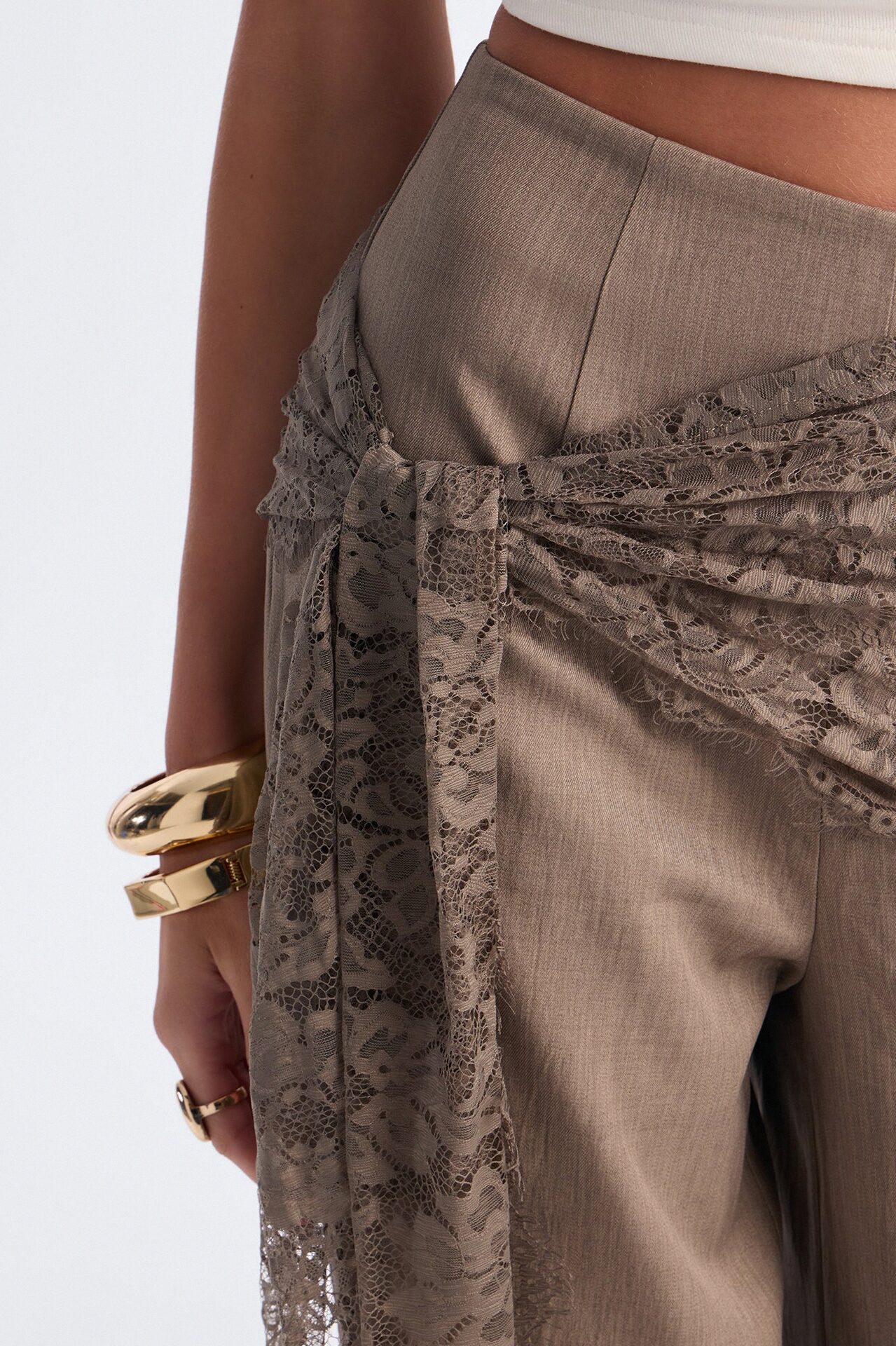 Angelica Lace Wrap Wide Leg Trouser - Caffe
