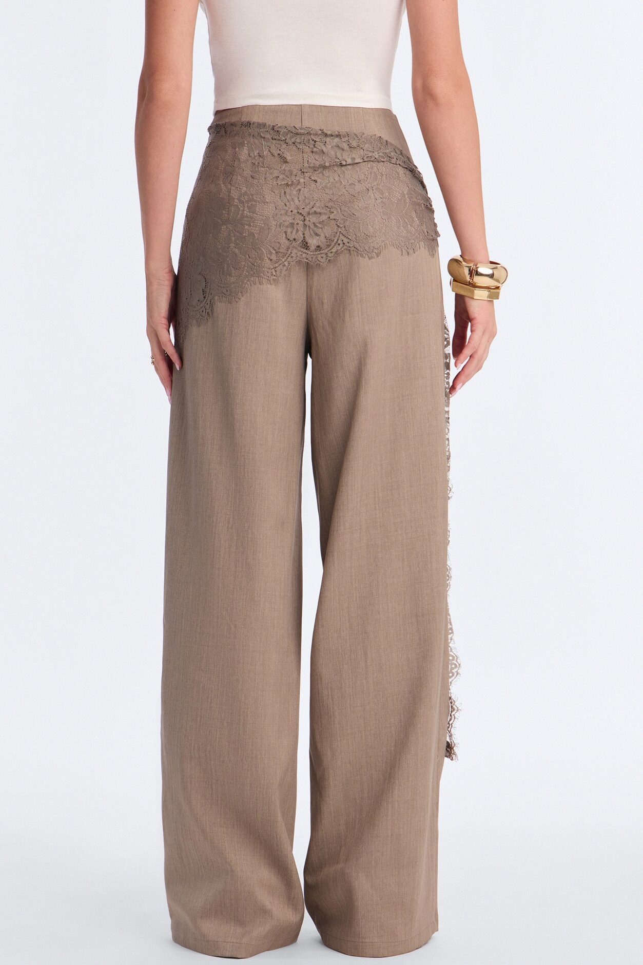 Angelica Lace Wrap Wide Leg Trouser - Caffe