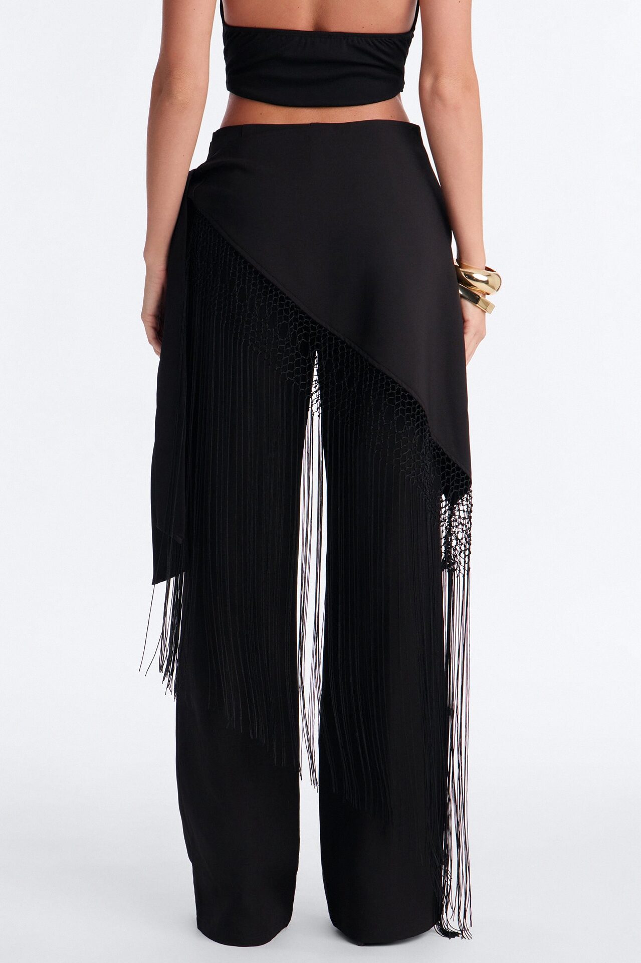 Willow Wrap Fringe Straight Leg Trouser - Black